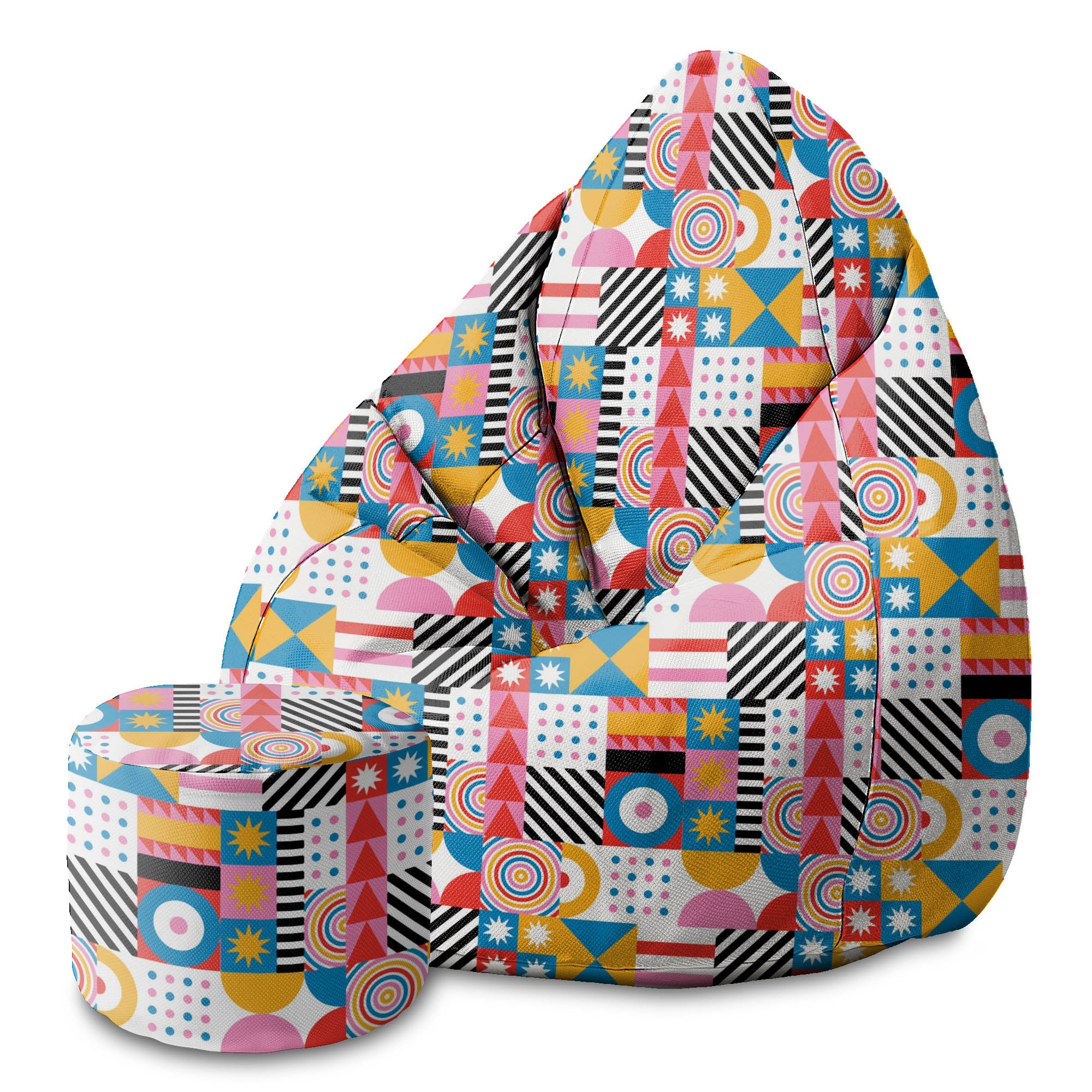 Round Pouf Footrest Geometric Mosaic-Panama