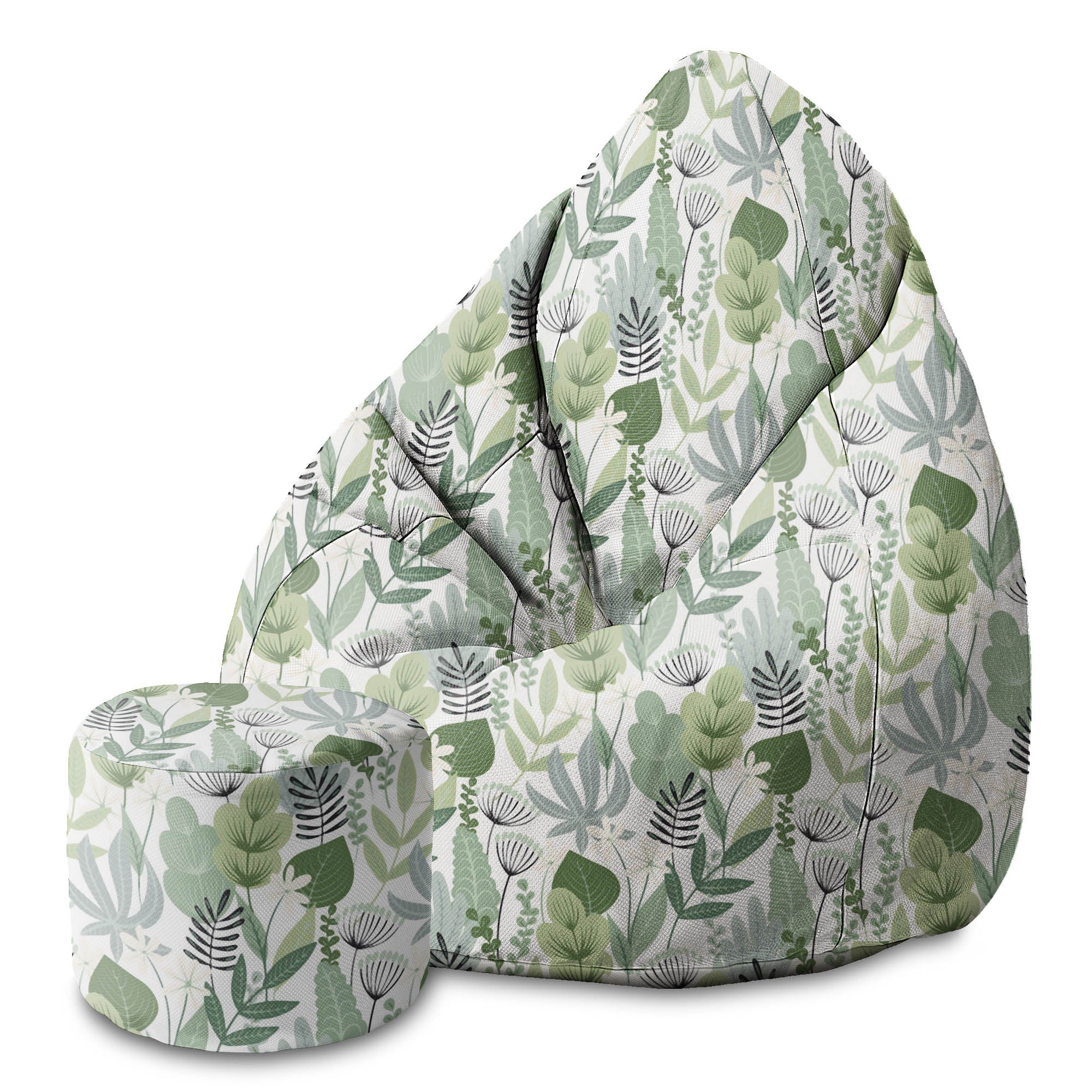 Round Pouf Footrest Flowers and Grass-Oxford