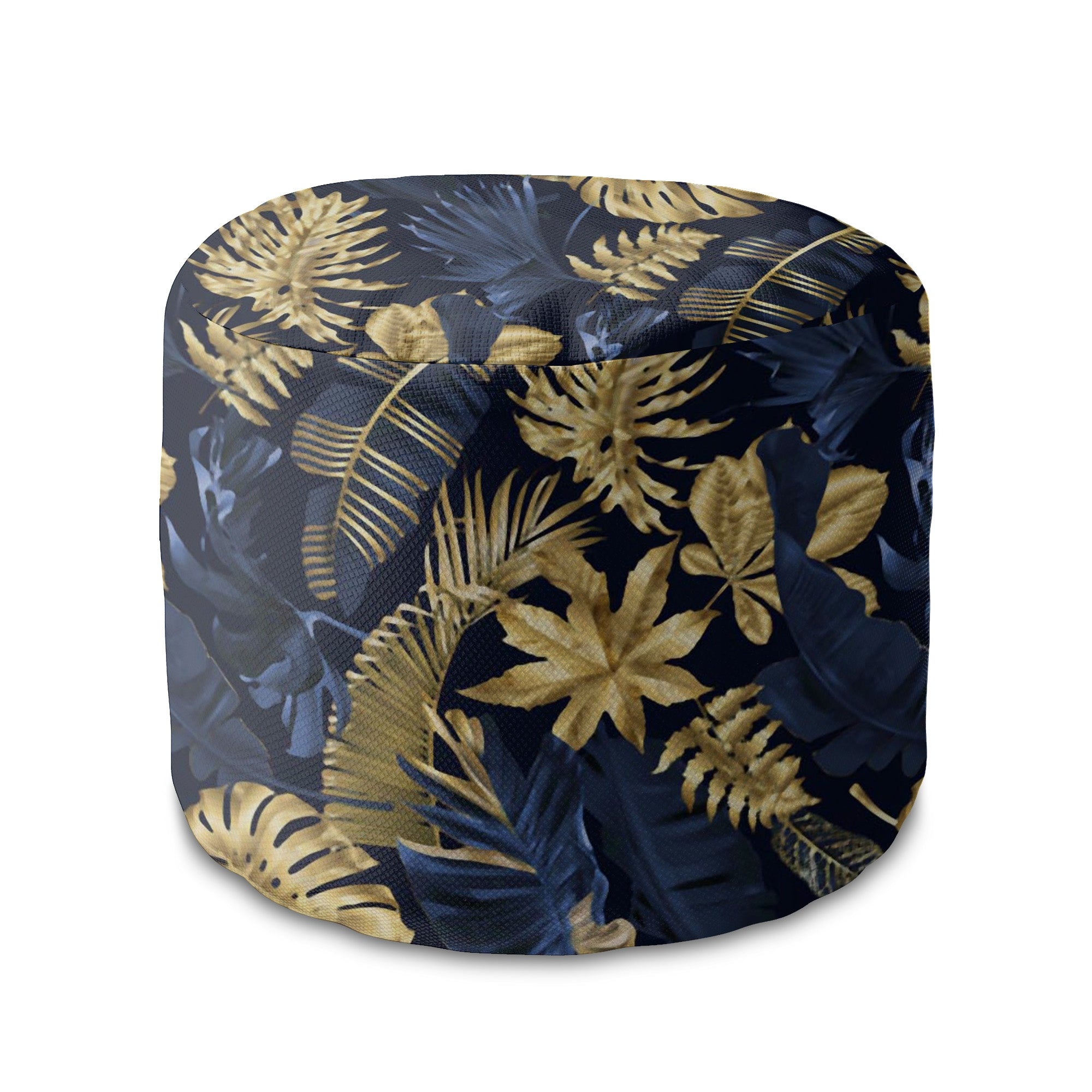 Okrúhly puf podnožka Monstera Gold Navy Blue