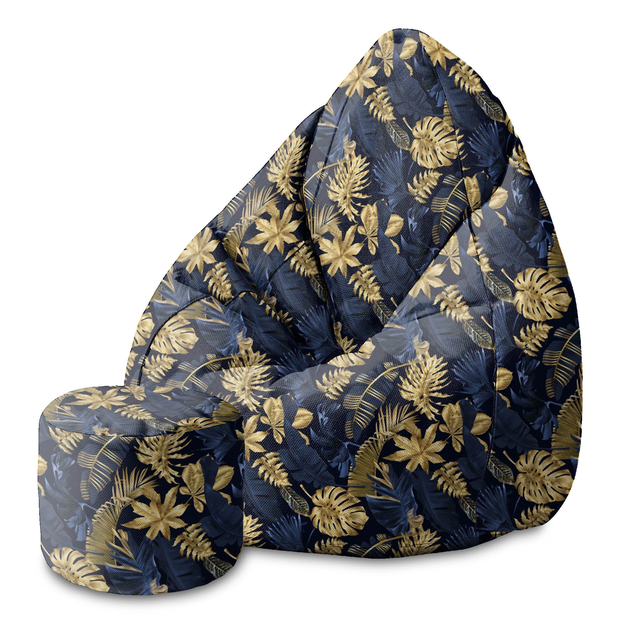 Okrúhly puf podnožka Monstera Gold Navy Blue