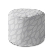 Round Pouf Footrest Gray Abstract Leaves-Oxford