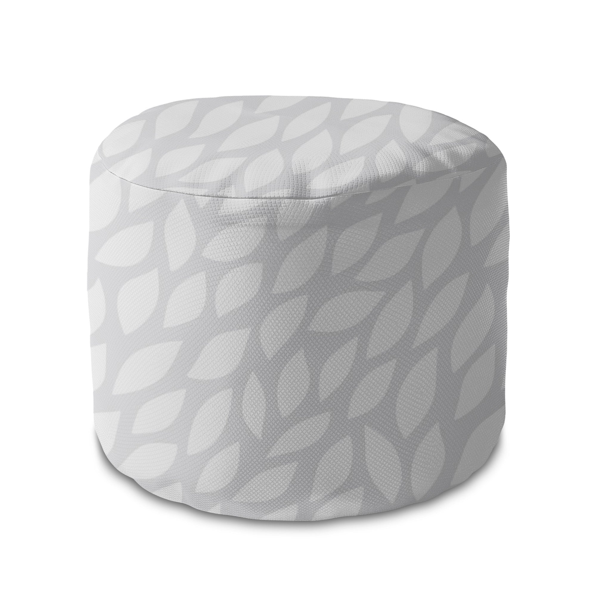 Round Pouf Footrest Gray Abstract Leaves