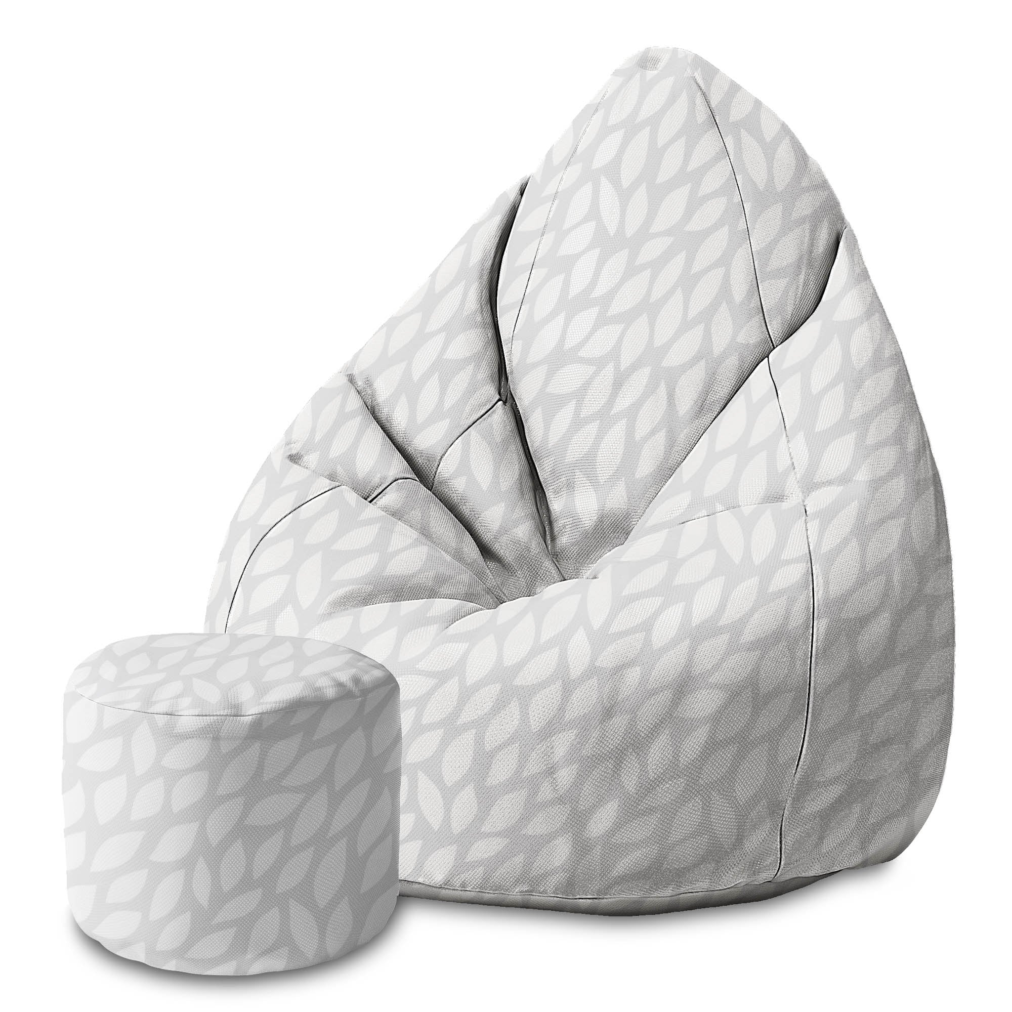 Round Pouf Footrest Gray Abstract Leaves