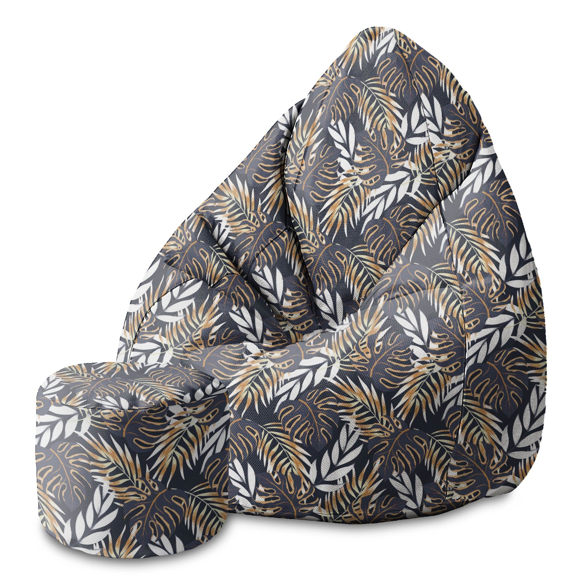 Round Pouf Footrest Golden Leaves-Panama