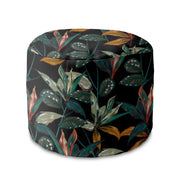 Round Pouf Footstool Black Tropical Forest