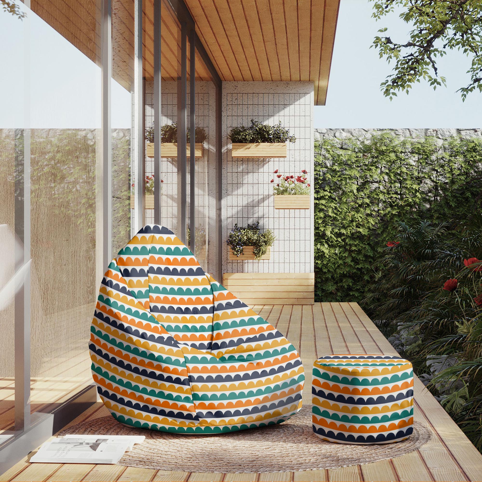 Round Pouf Footrest Abstract Half Dots-Panama