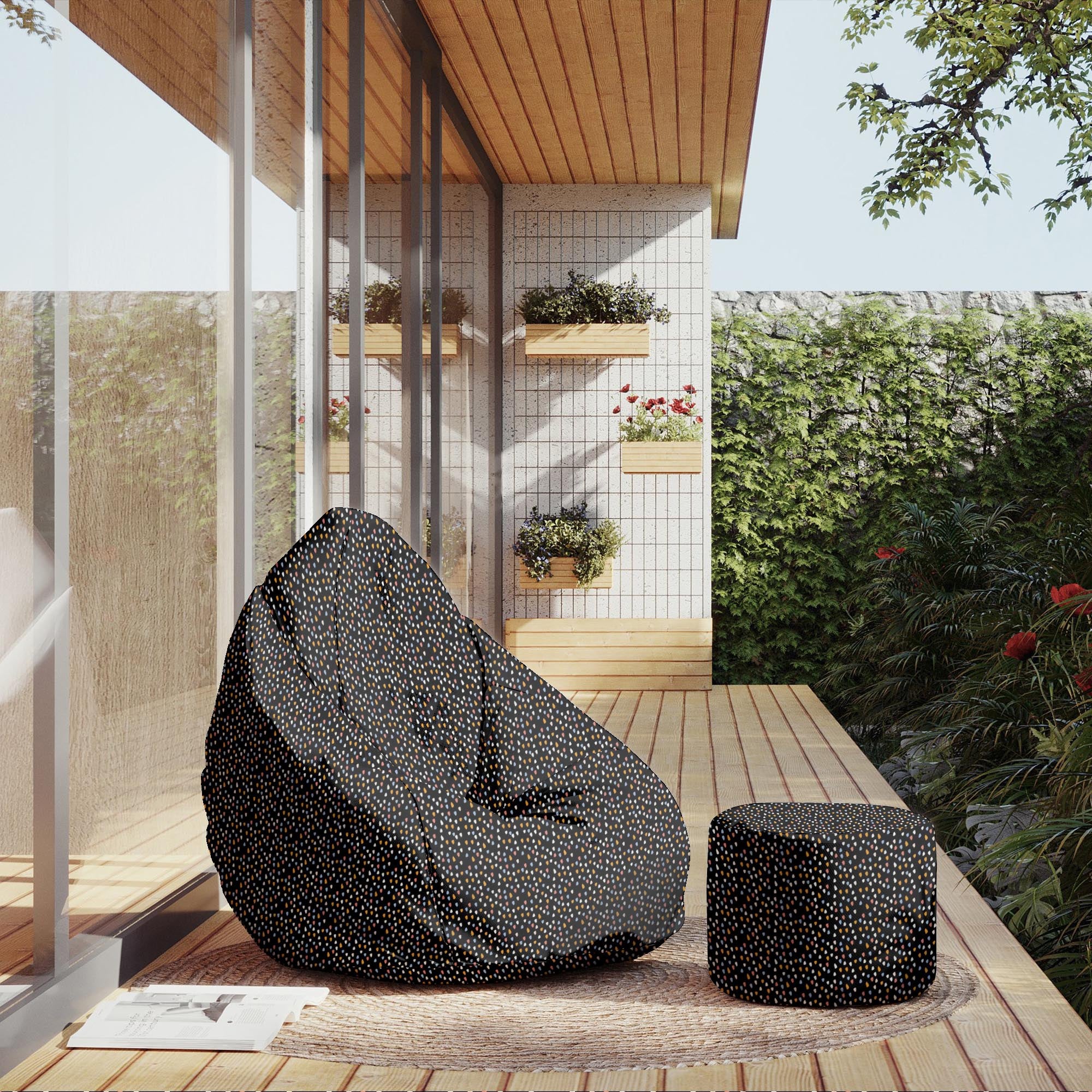 Round Pouf Footrest Abstract Design