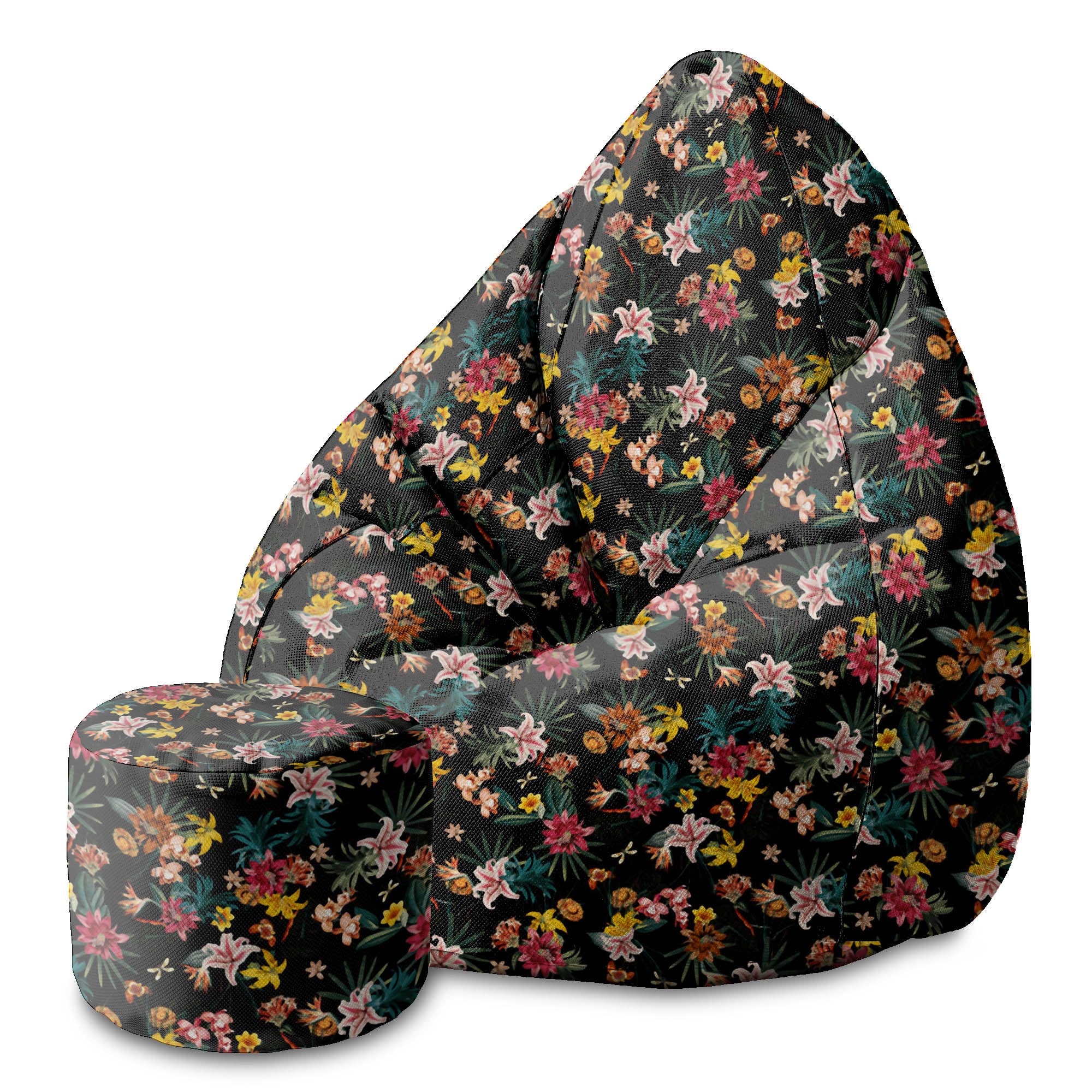 Round Pouf Footrest Dark Jungle-Oxford