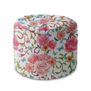 Round Pouf Footrest Butterflies with Flowers