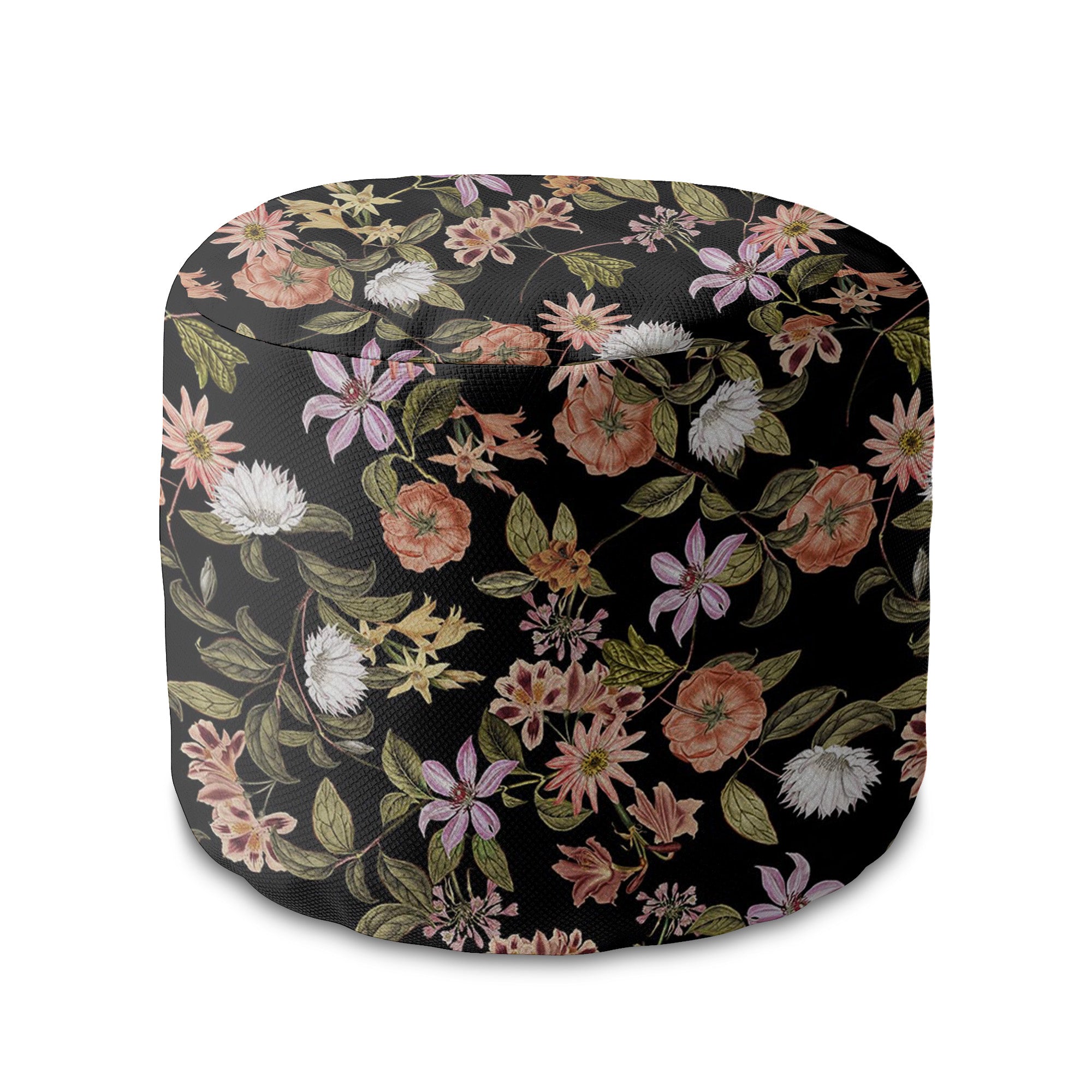Round Pouf Footrest Dark Jungle Pattern-Oxford