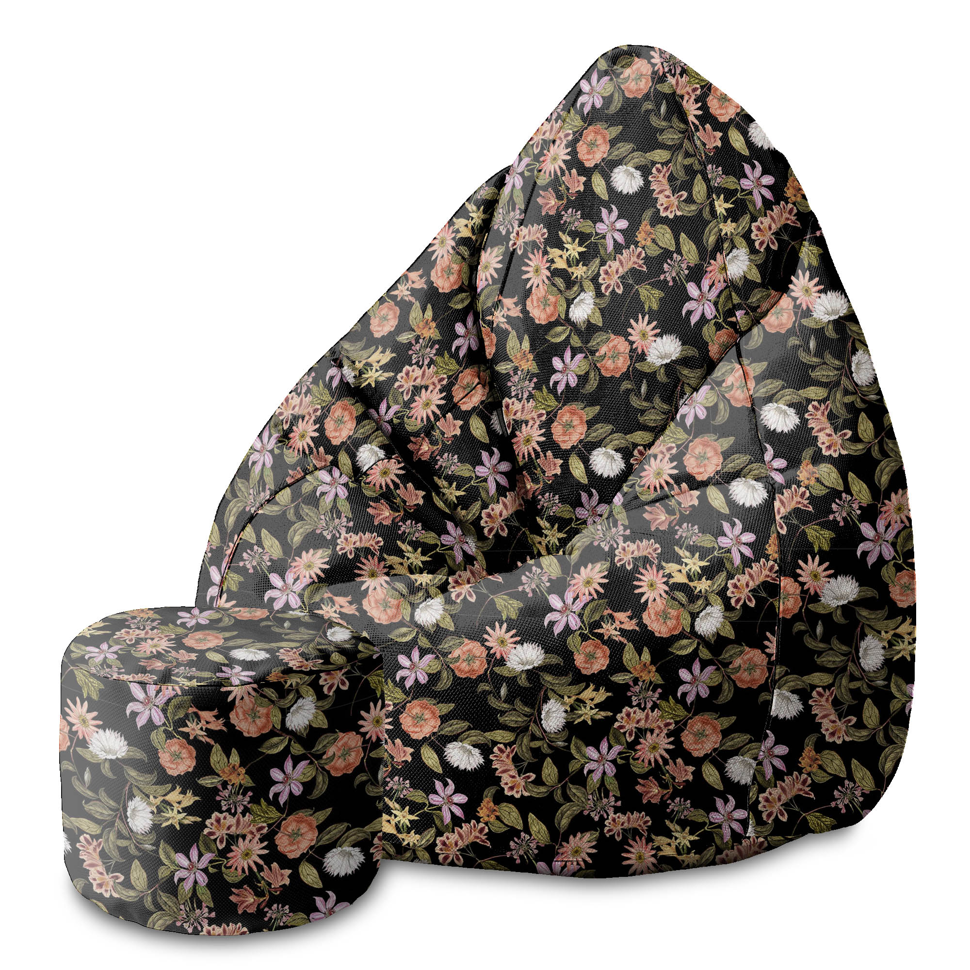 Round Pouf Footrest Dark Jungle Pattern-Panama