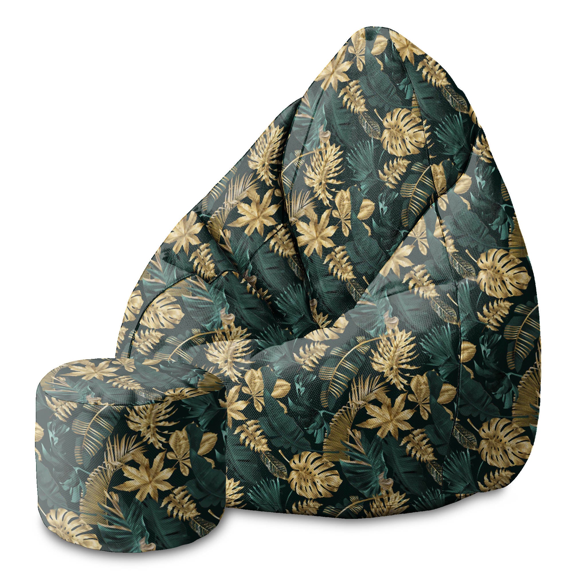 Okrúhly puf podnožka Monstera Gold Green-Oxford