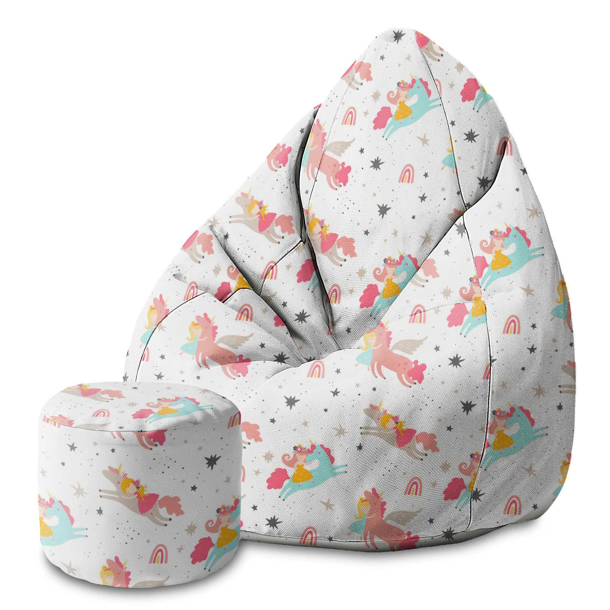Round Pouf Footrest Unicorn Princess-Oxford