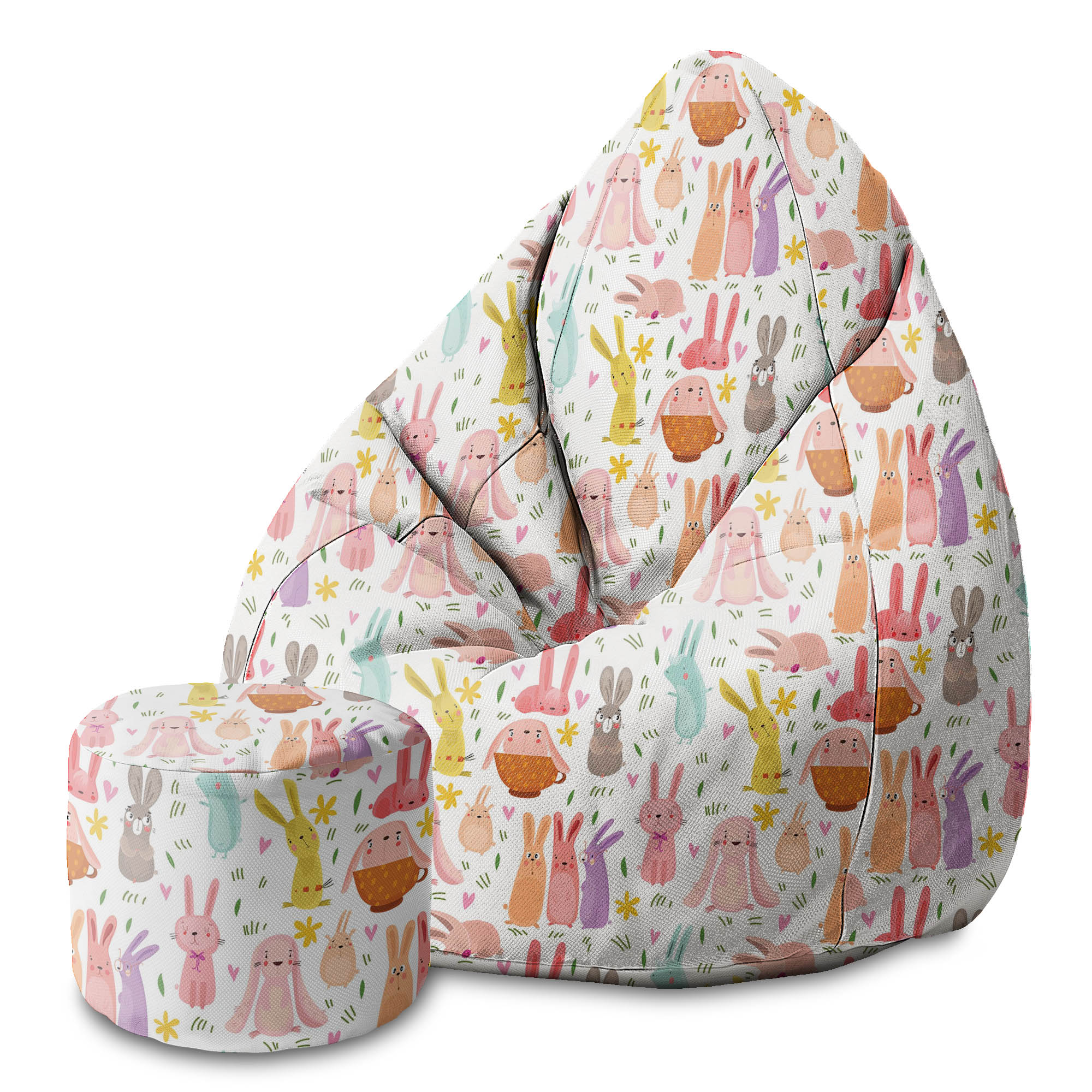 Round pouf footstool Colorful Rabbits-Oxford