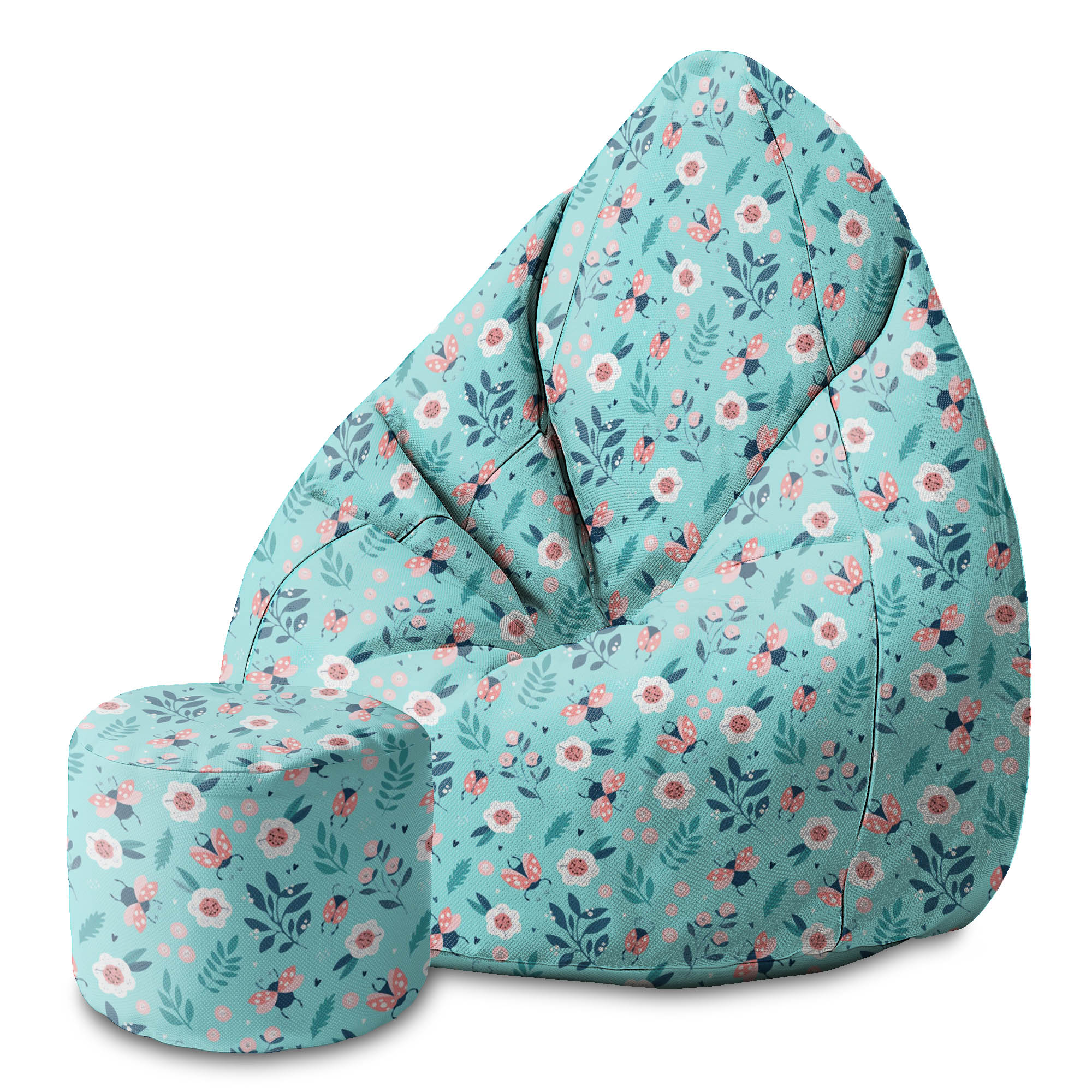 Round pouf footstool Ladybugs and Flowers-Oxford