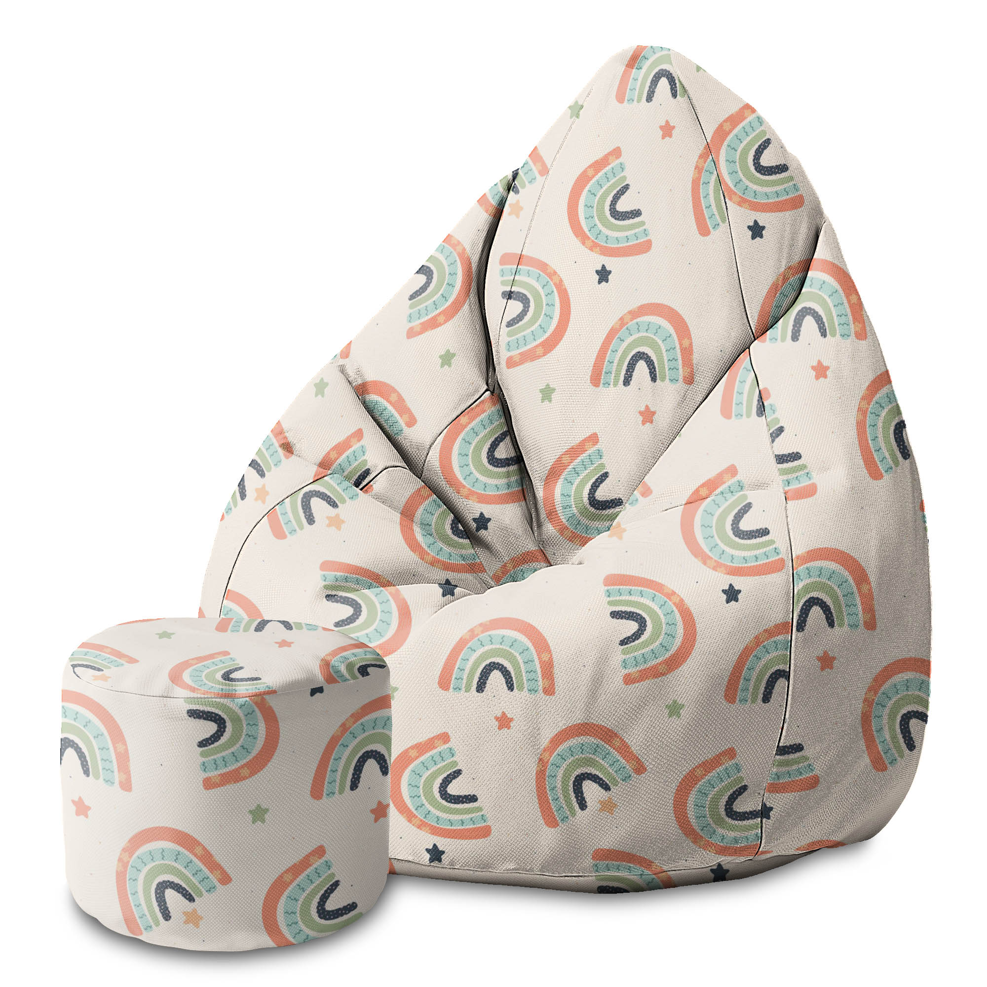 Round pouf footstool Boho Rainbow with Stars-Panama