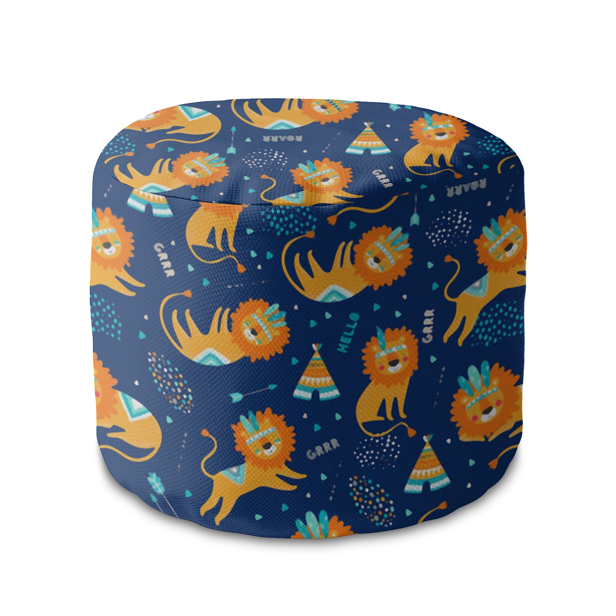 Round pouf footstool Lions Roar