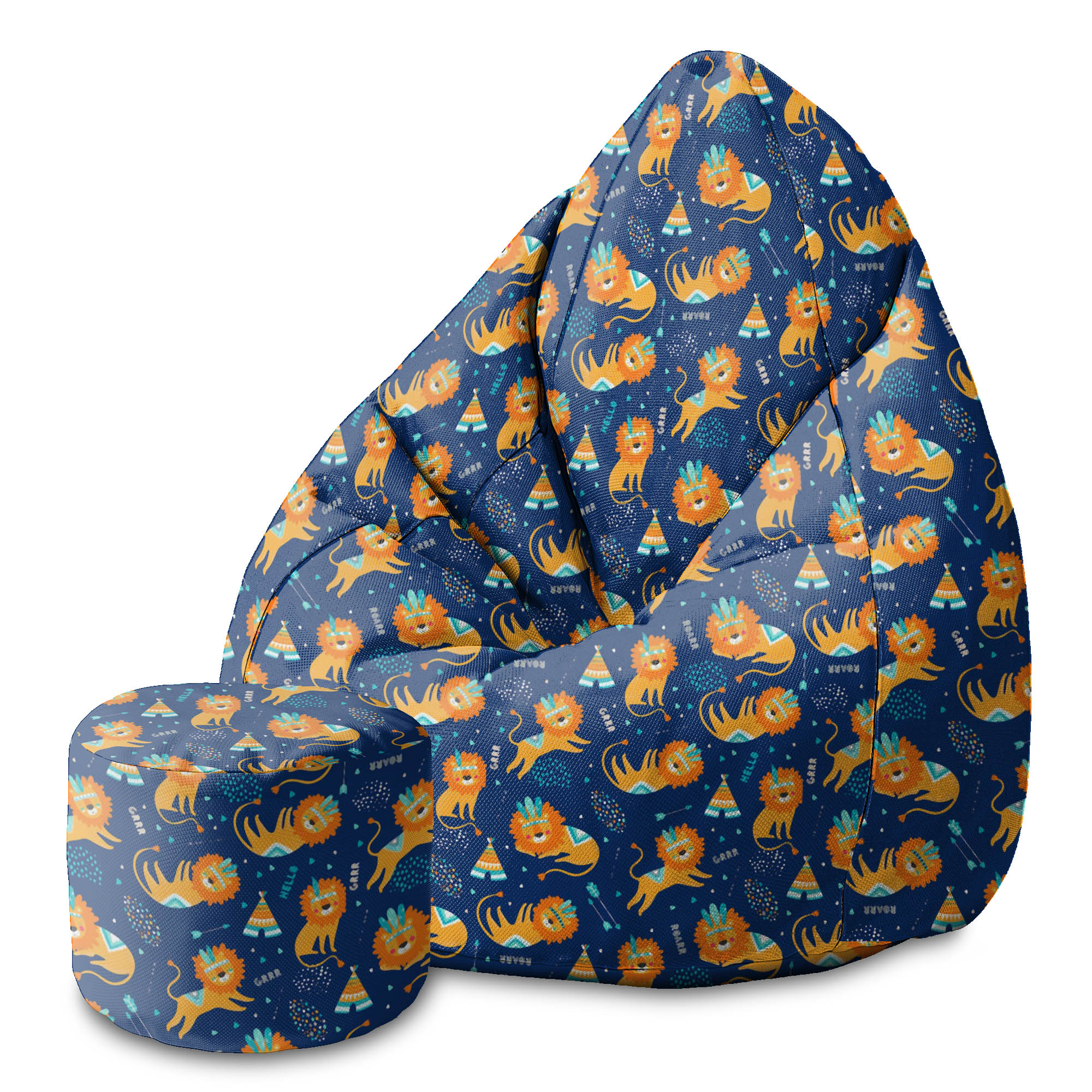 Round pouf footstool Lions Roar
