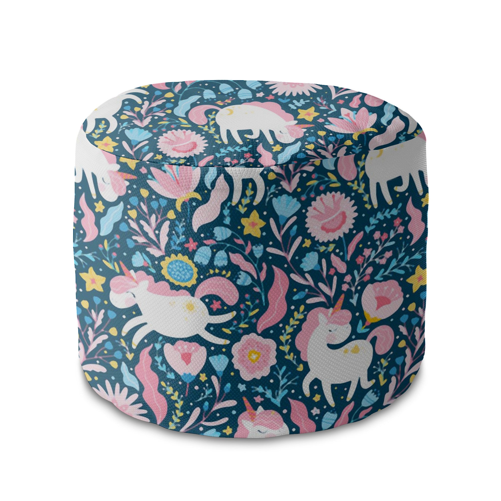Round pouf footstool Unicorn in the Flowers-Oxford