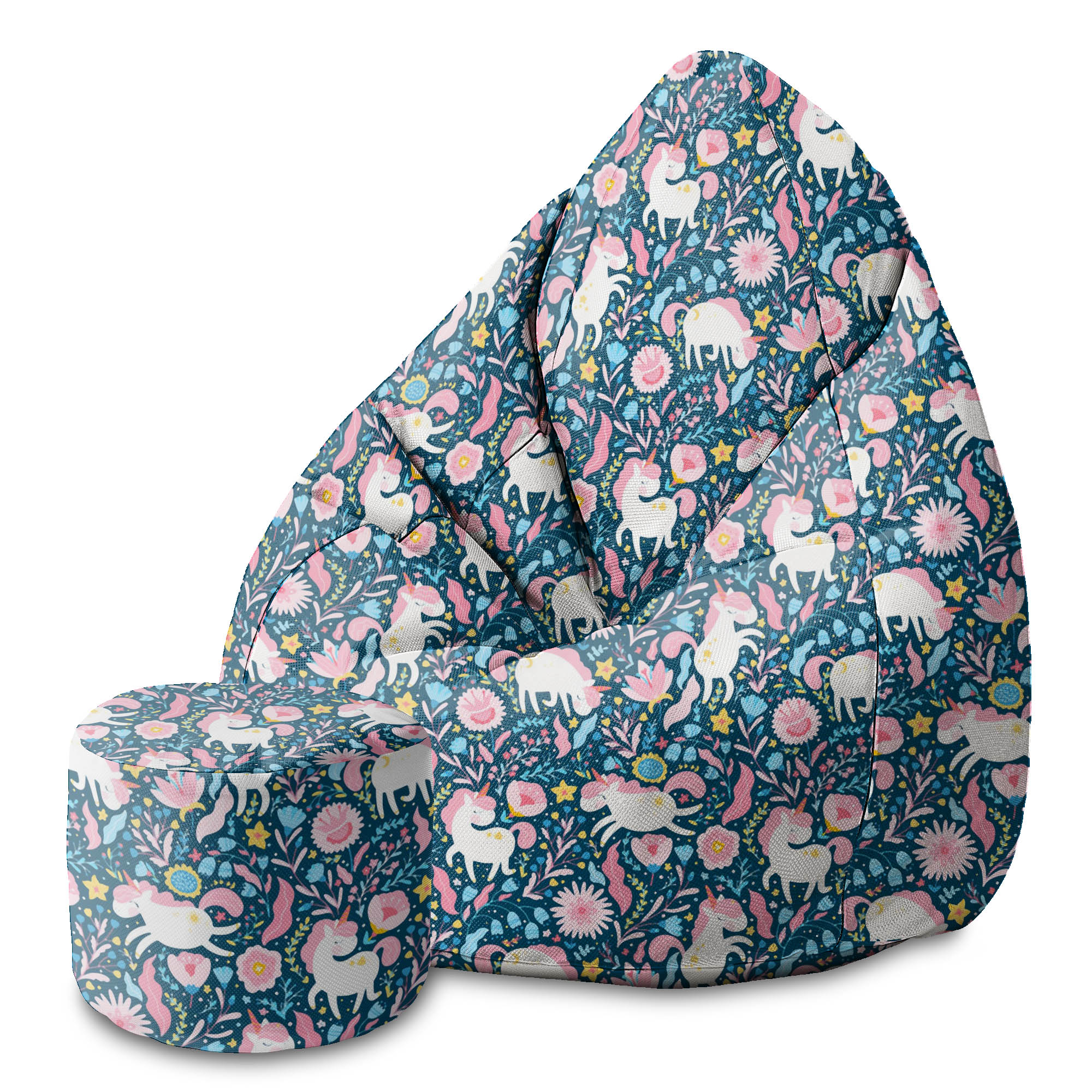 Round pouf footstool Unicorn in the Flowers-Oxford