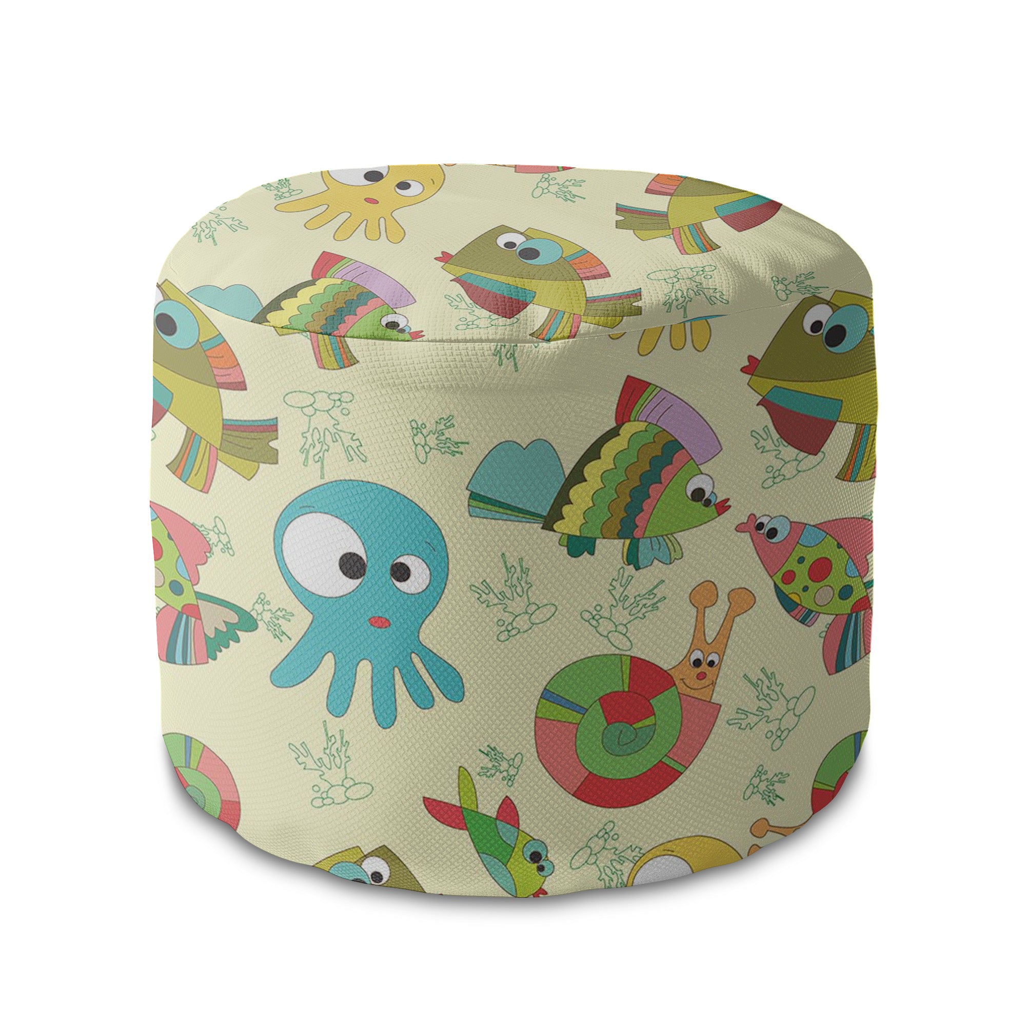Round pouf footstool Funny Sea Animals