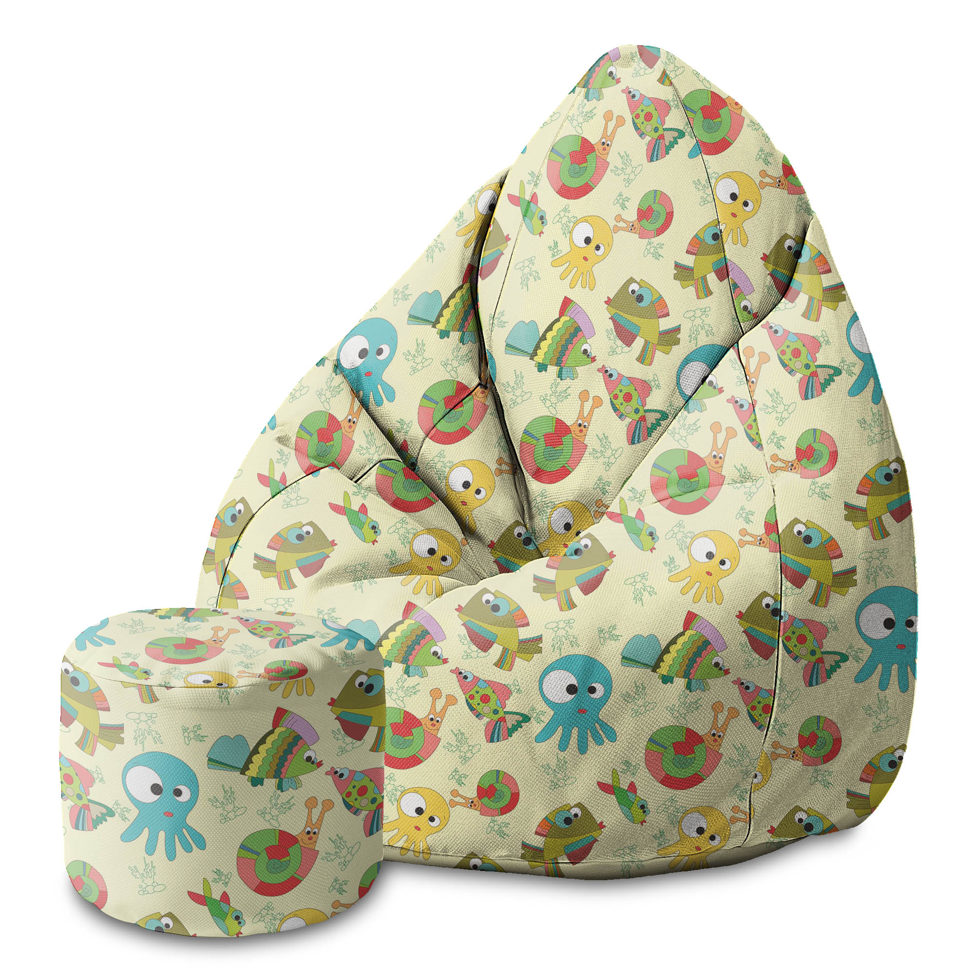 Round pouf footstool Funny Sea Animals