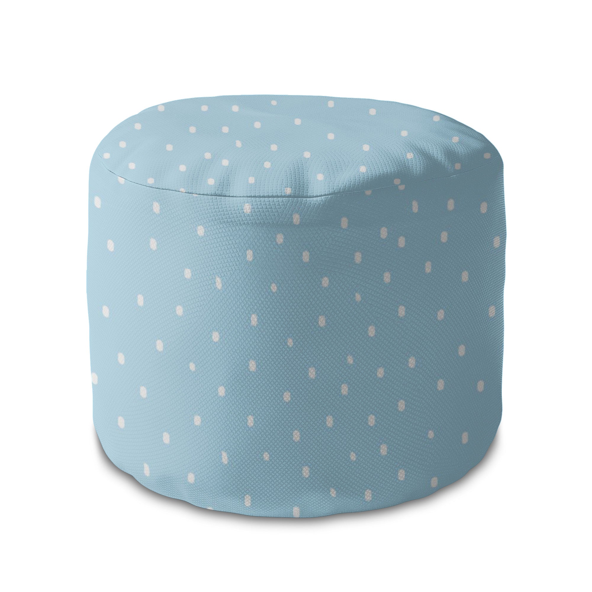 Round pouf footstool White Dot on Blue-Panama