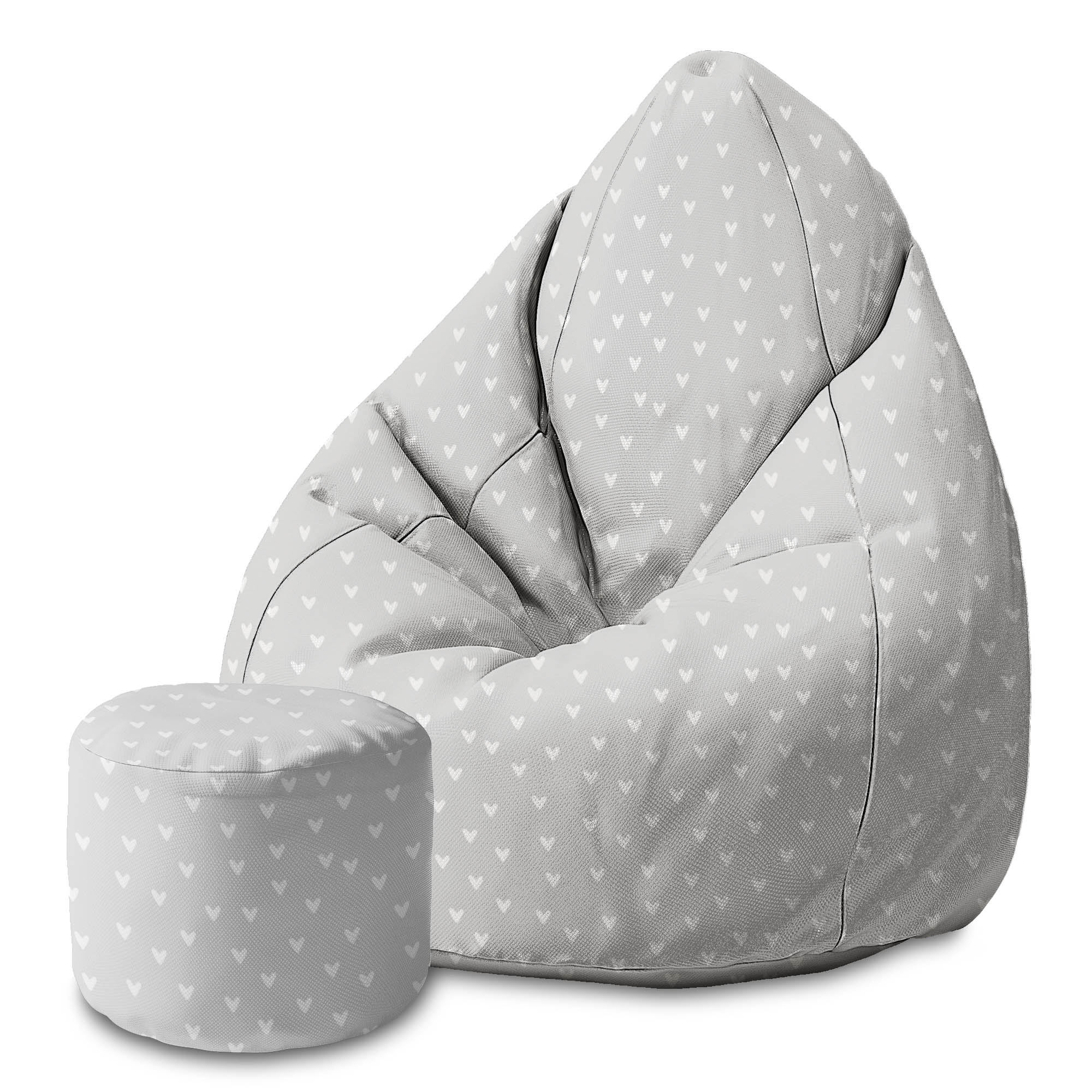 Round Pouf Footstool White Hearts-Panama