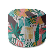Round Pouf Footstool Abstract Monstera-Oxford