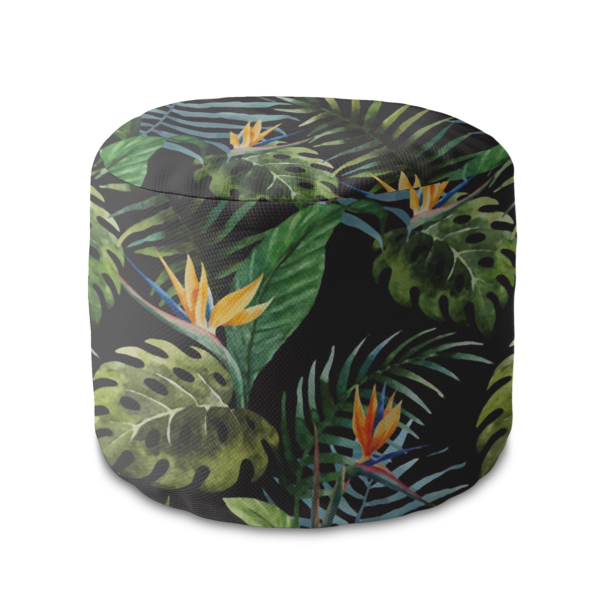 Round Pouf Footstool Watercolor on Black-Panama