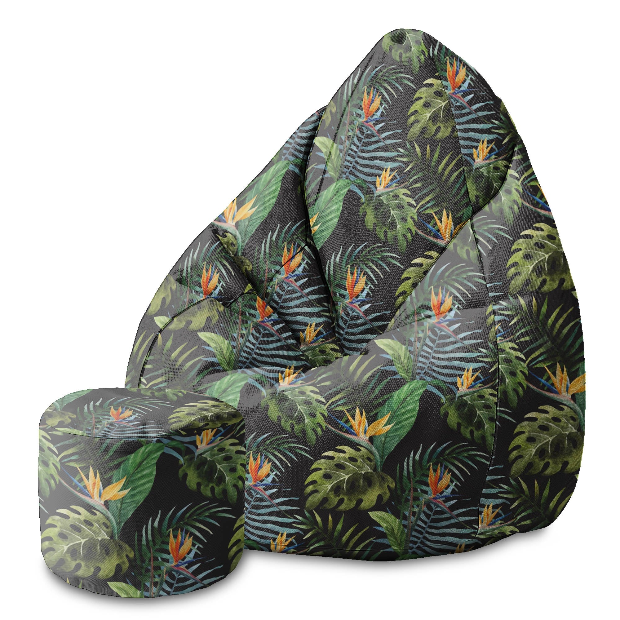 Round Pouf Footstool Watercolor on Black-Panama
