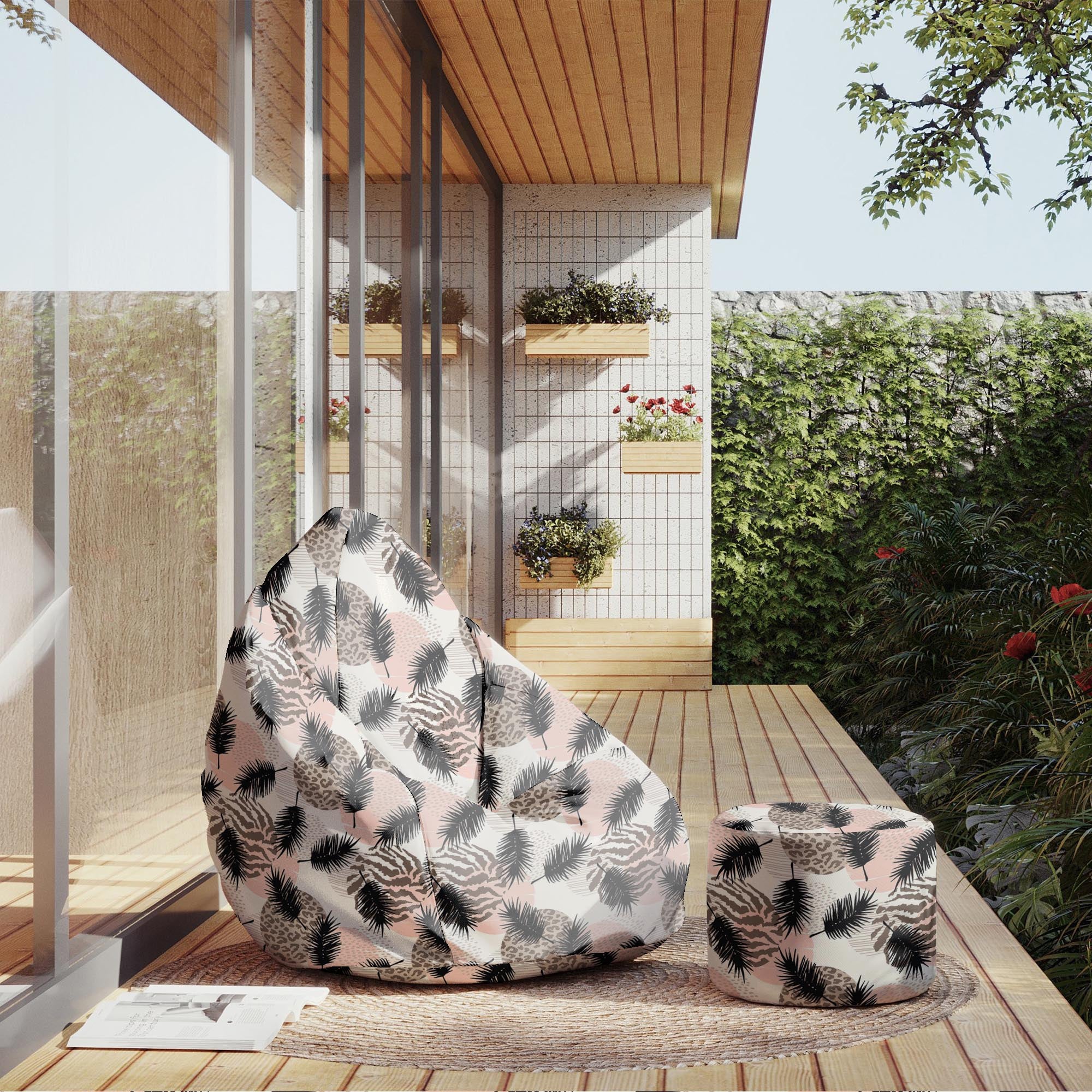 Round Pouf Footstool Animal and Tropical Geometric