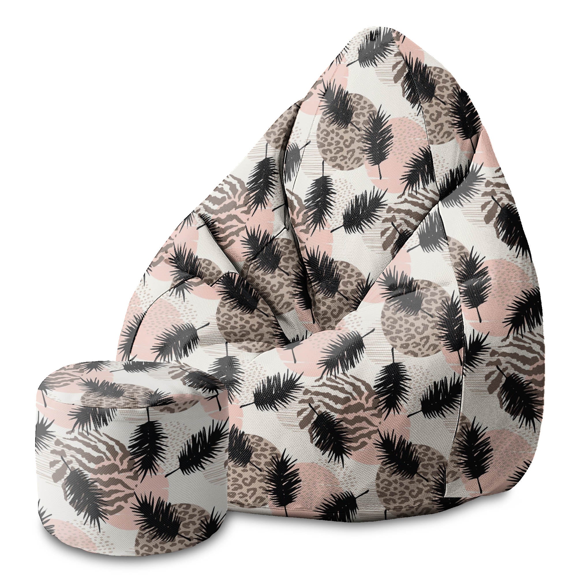 Round Pouf Footstool Animal and Tropical Geometric