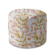 Round Pouf Footstool Autumn Gold Leaves