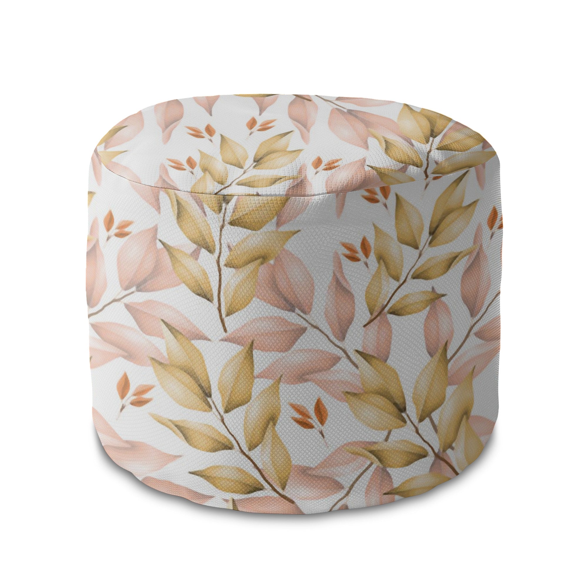 Round Pouf Footstool Autumn Gold Leaves