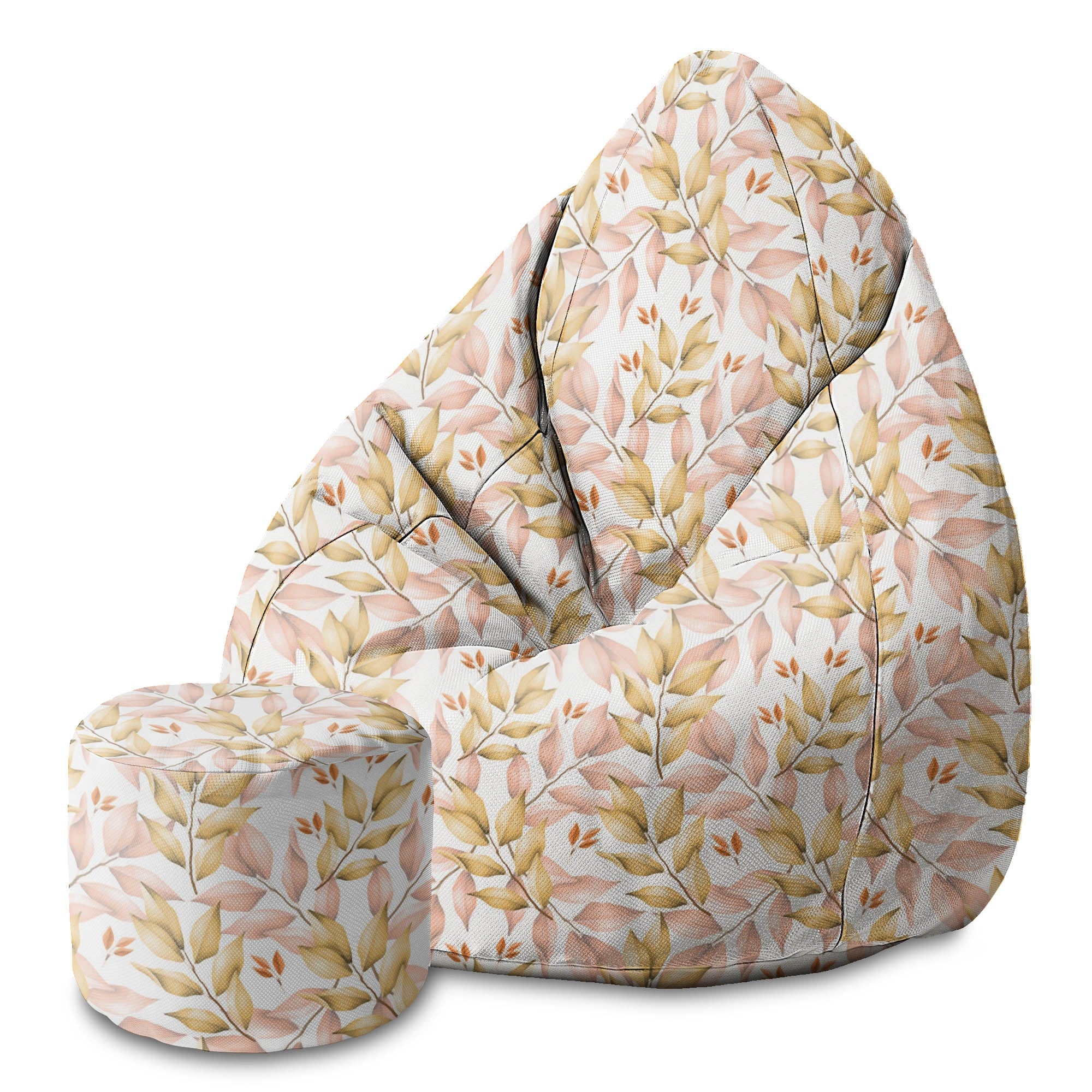 Round Pouf Footstool Autumn Gold Leaves