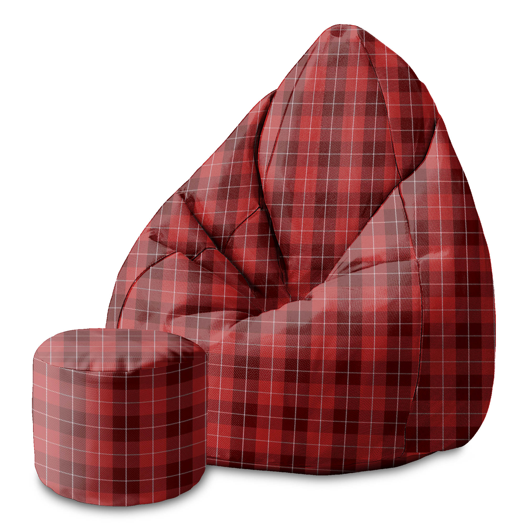 Round Pouf Footstool Christmas Red Checker