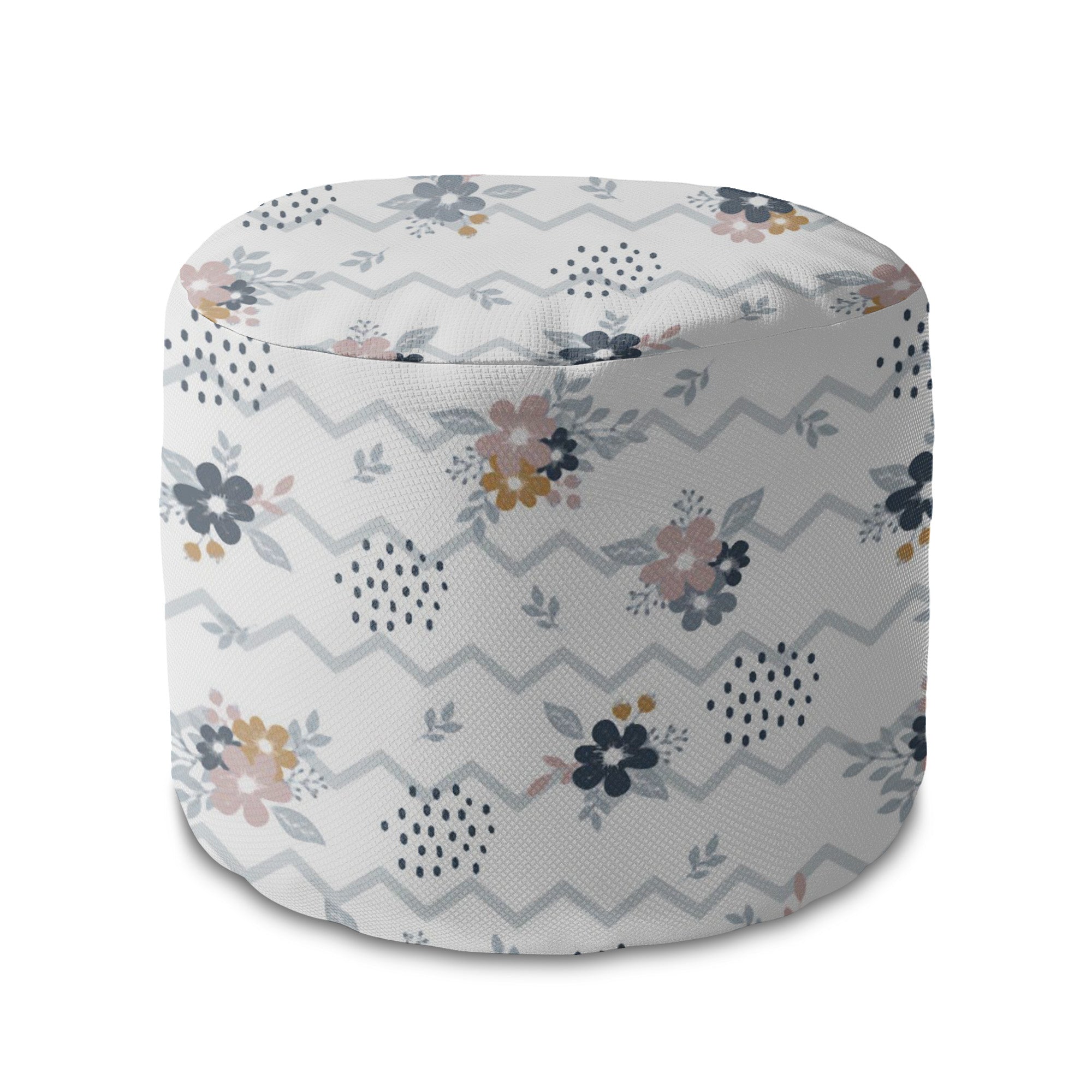 Round Pouf Footstool Chevron and Flowers-Oxford