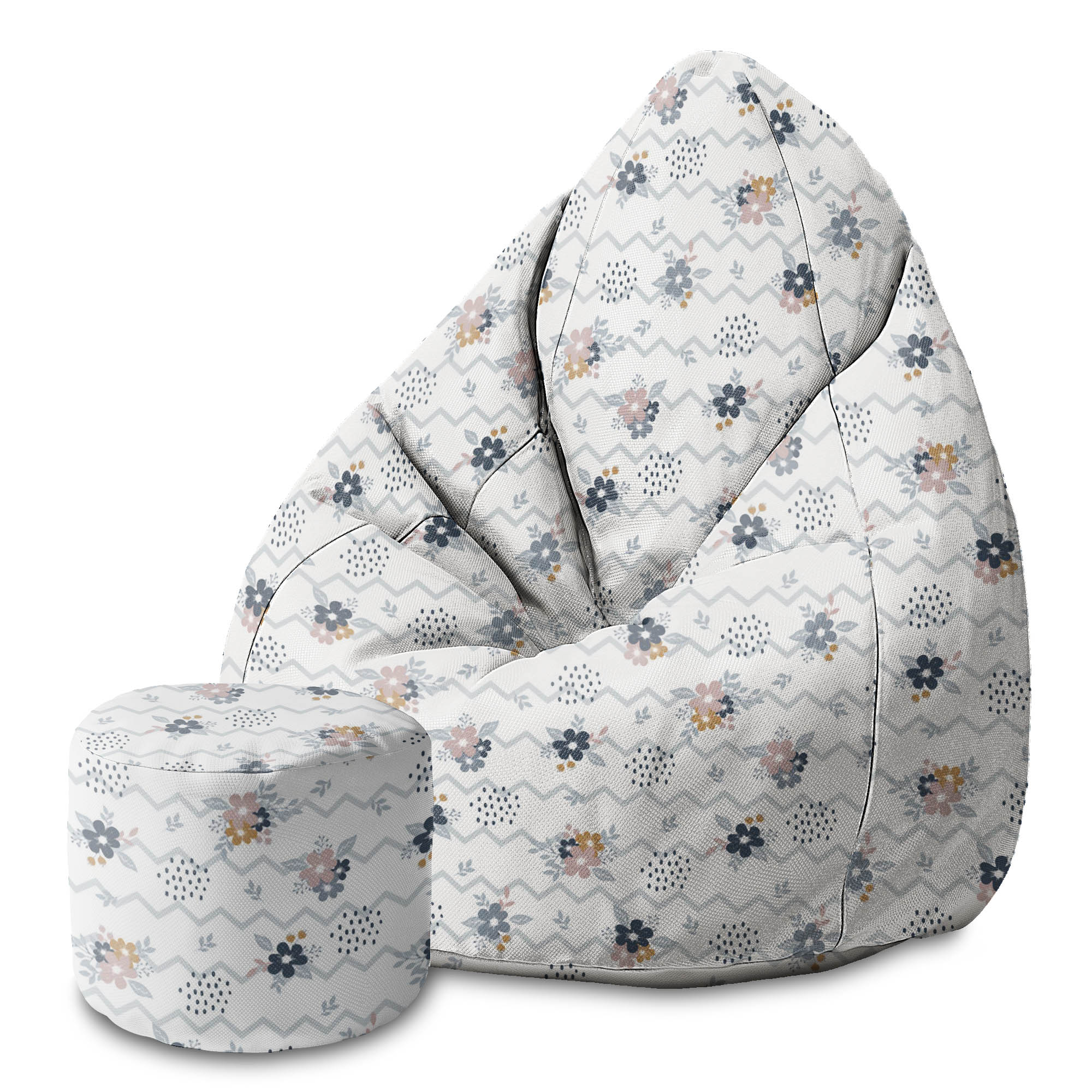 Round Pouf Footstool Chevron and Flowers-Oxford