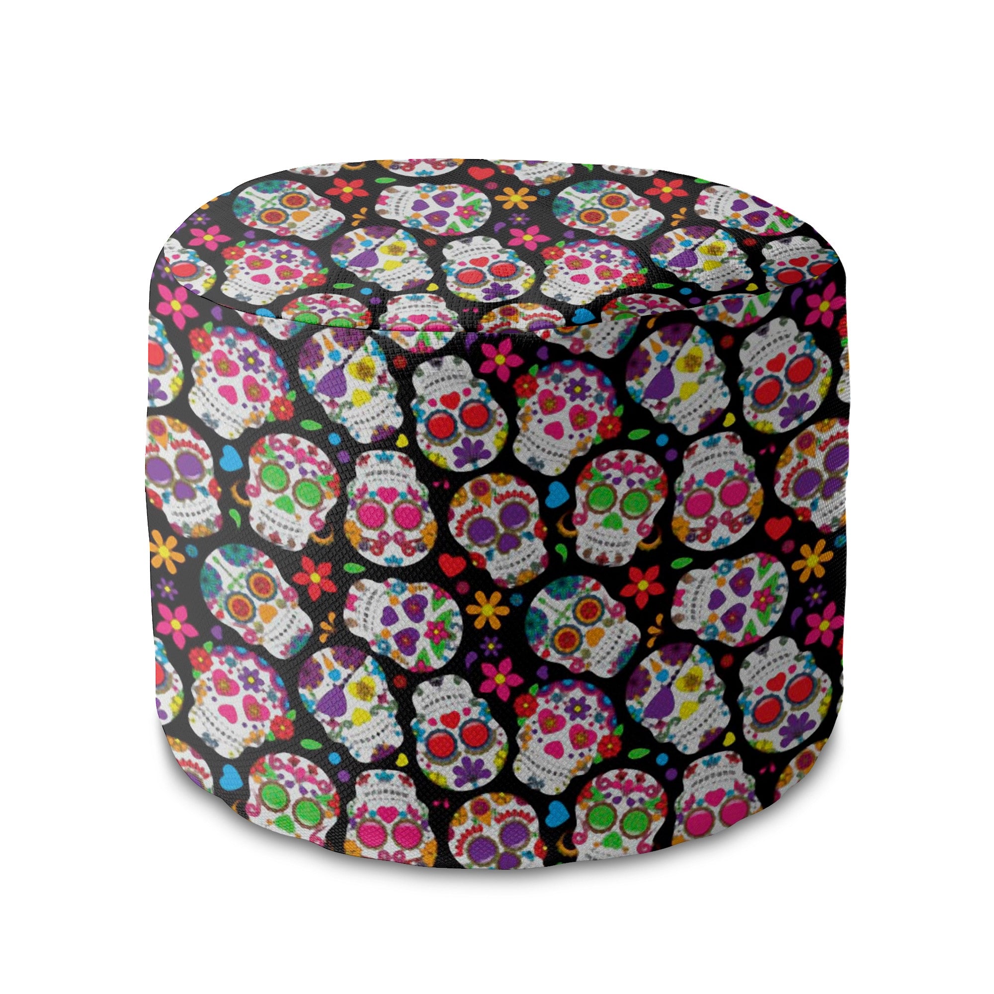 Round Pouf Footstool Colorful Skull-Panama