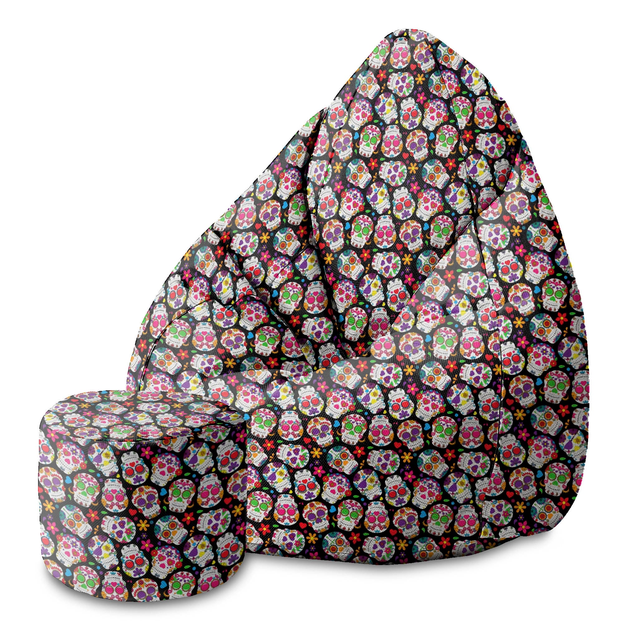 Round Pouf Footstool Colorful Skull-Panama