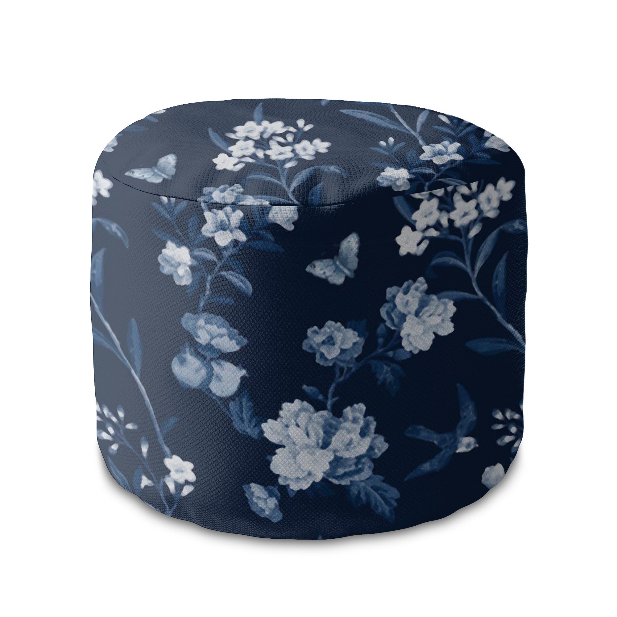 Round Pouf Footstool Blue Botanical-Panama