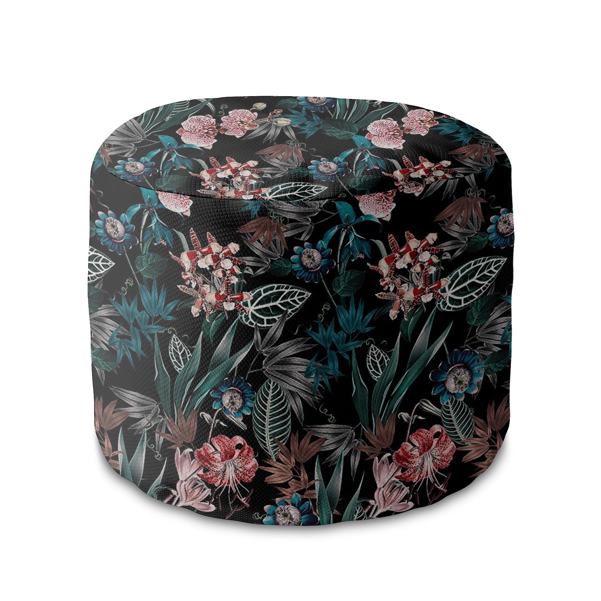 Round Pouf Footstool Dark Botanical-Oxford