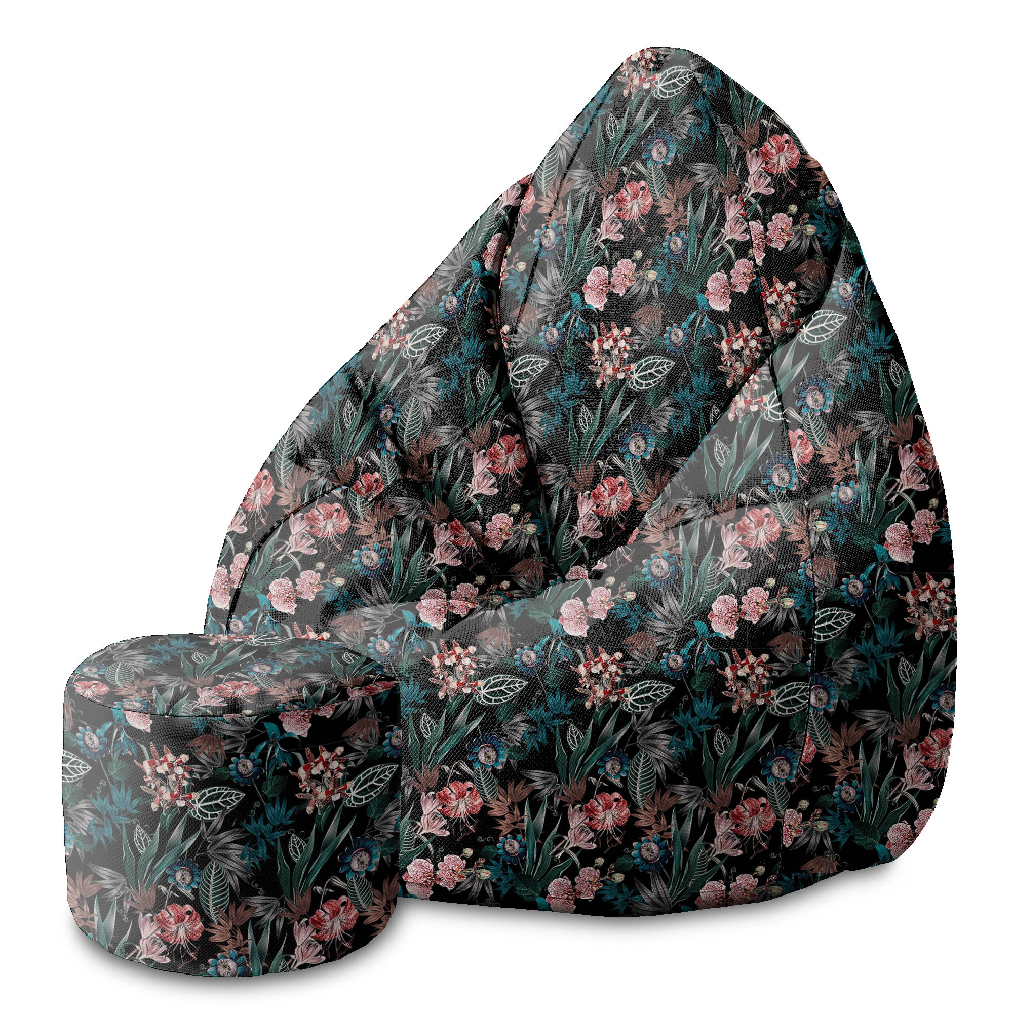 Round Pouf Footstool Dark Botanical-Oxford