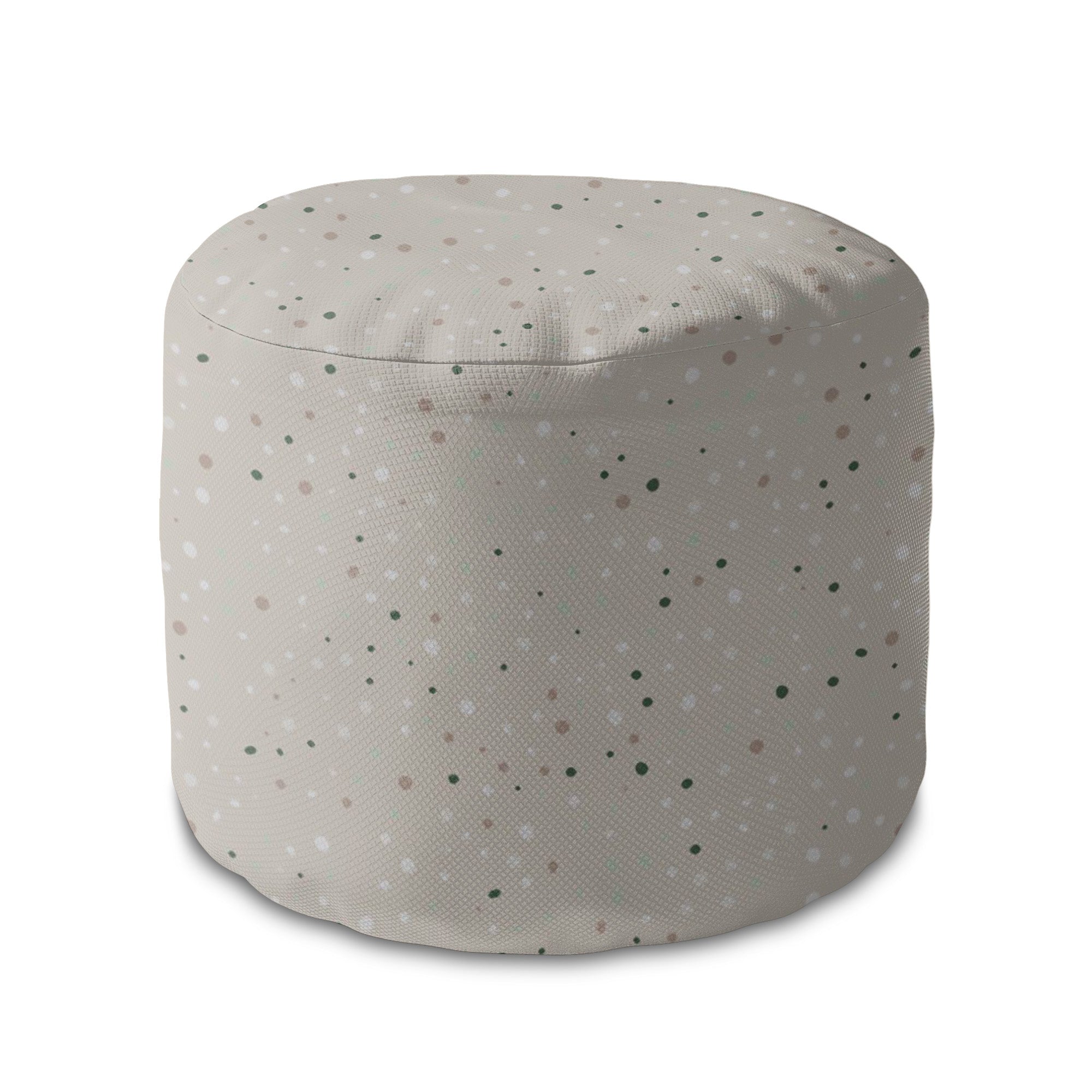 Round Pouf Footstool Beige Print with Dots-Oxford