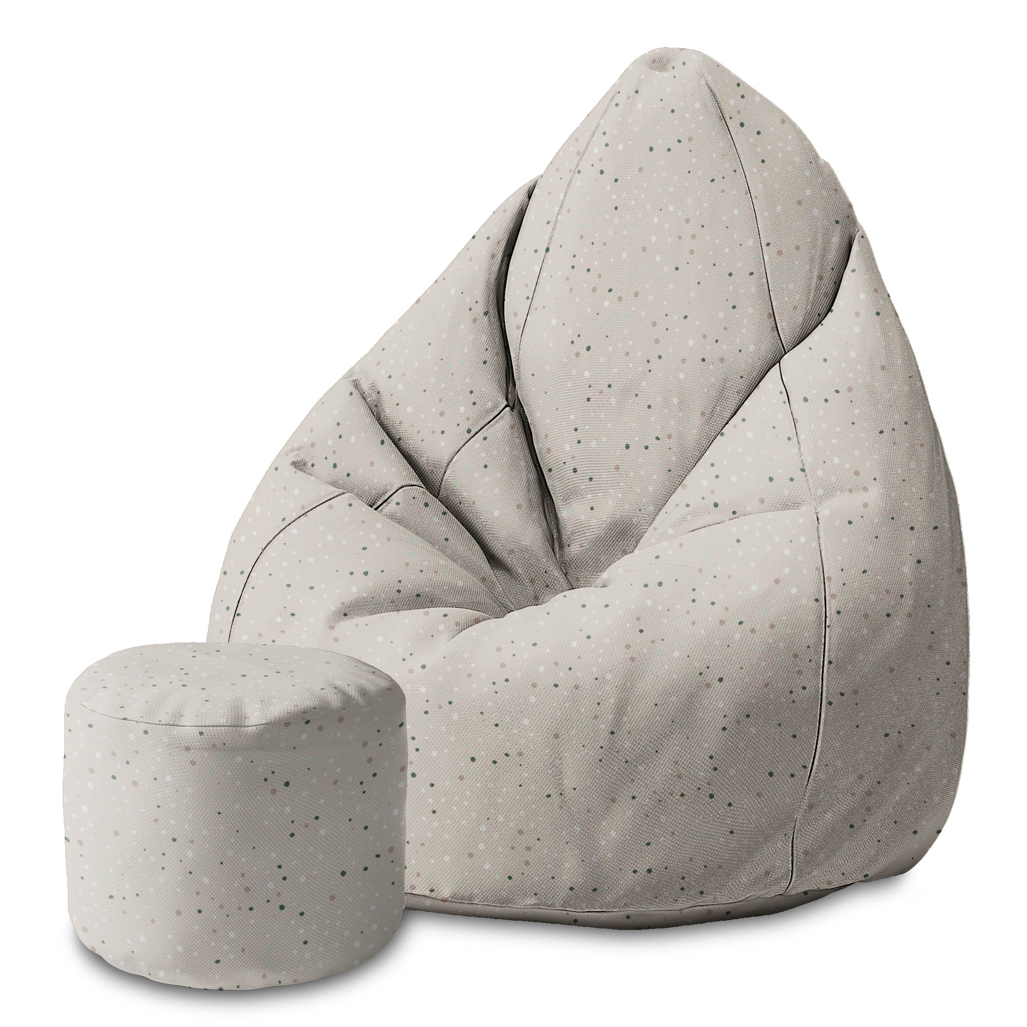 Round Pouf Footstool Beige Print with Dots-Oxford