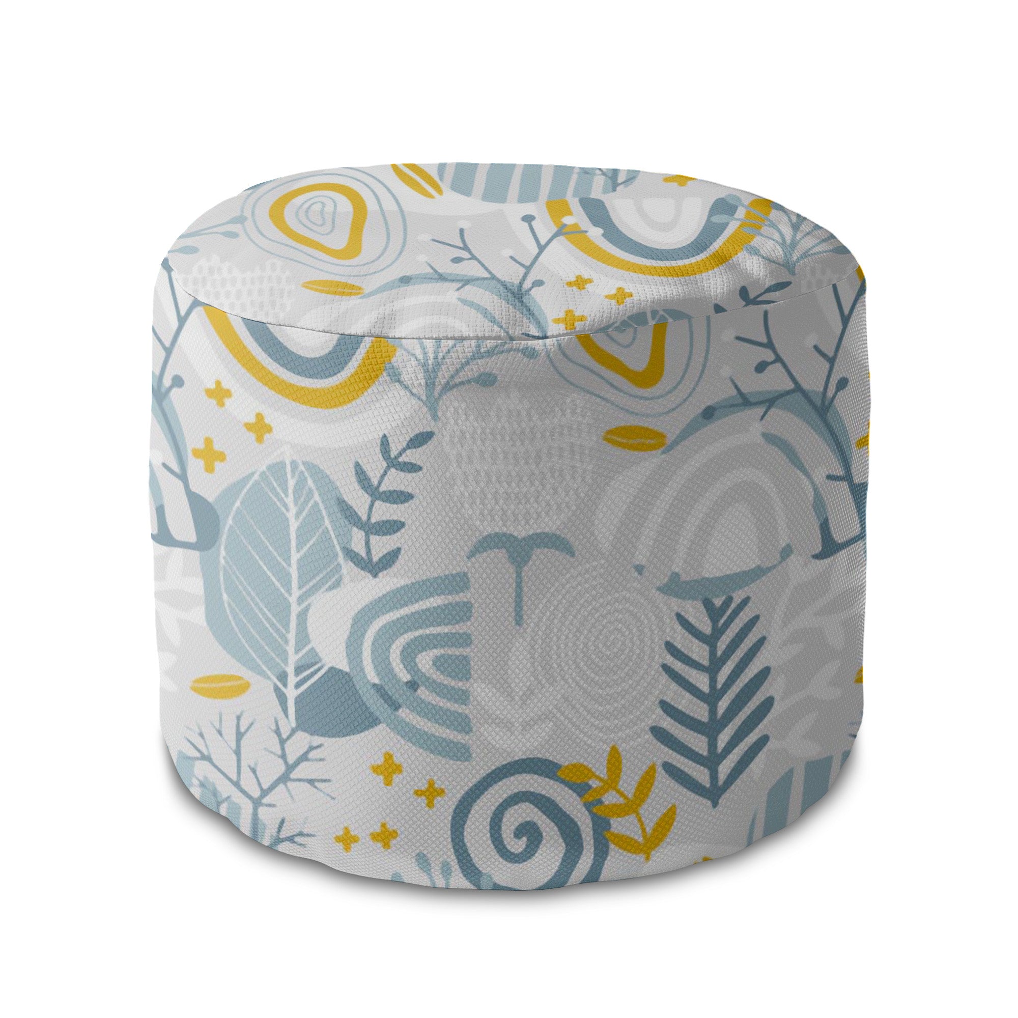 Round Pouf Footstool Grey Floral Pattern-Oxford