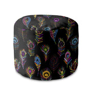 Round Pouf Footstool Colorful Peacock Eye-Panama