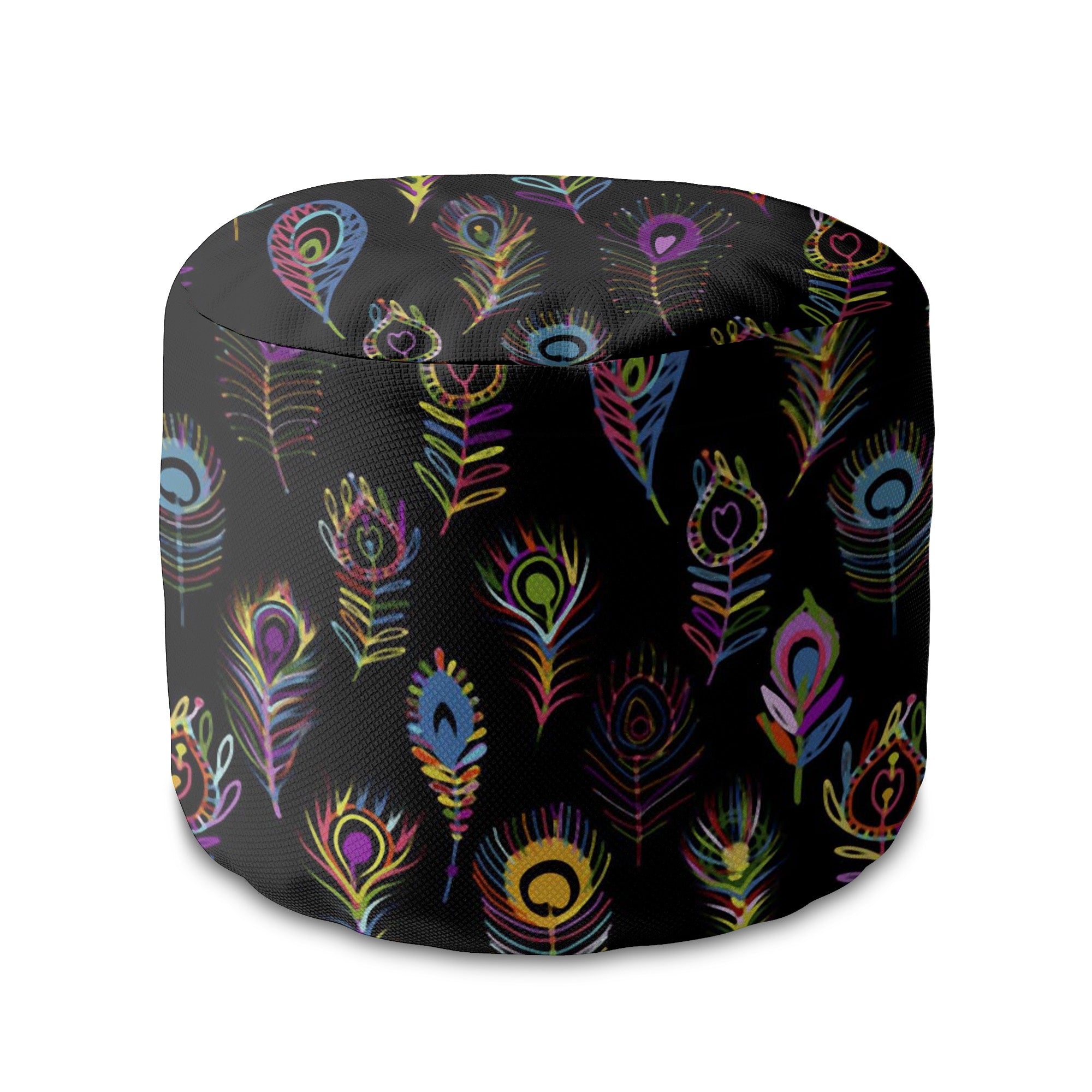 Round Pouf Footstool Colorful Peacock Eye