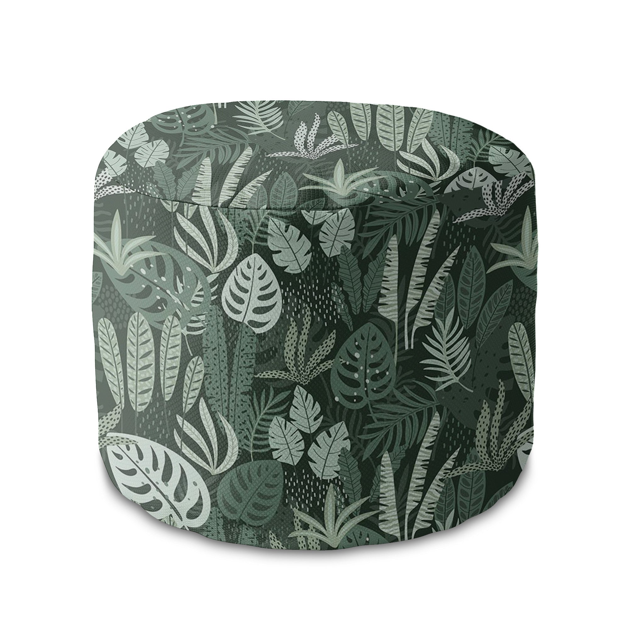 Round Pouf Footstool Tropical Green Leaves Palm-Panama